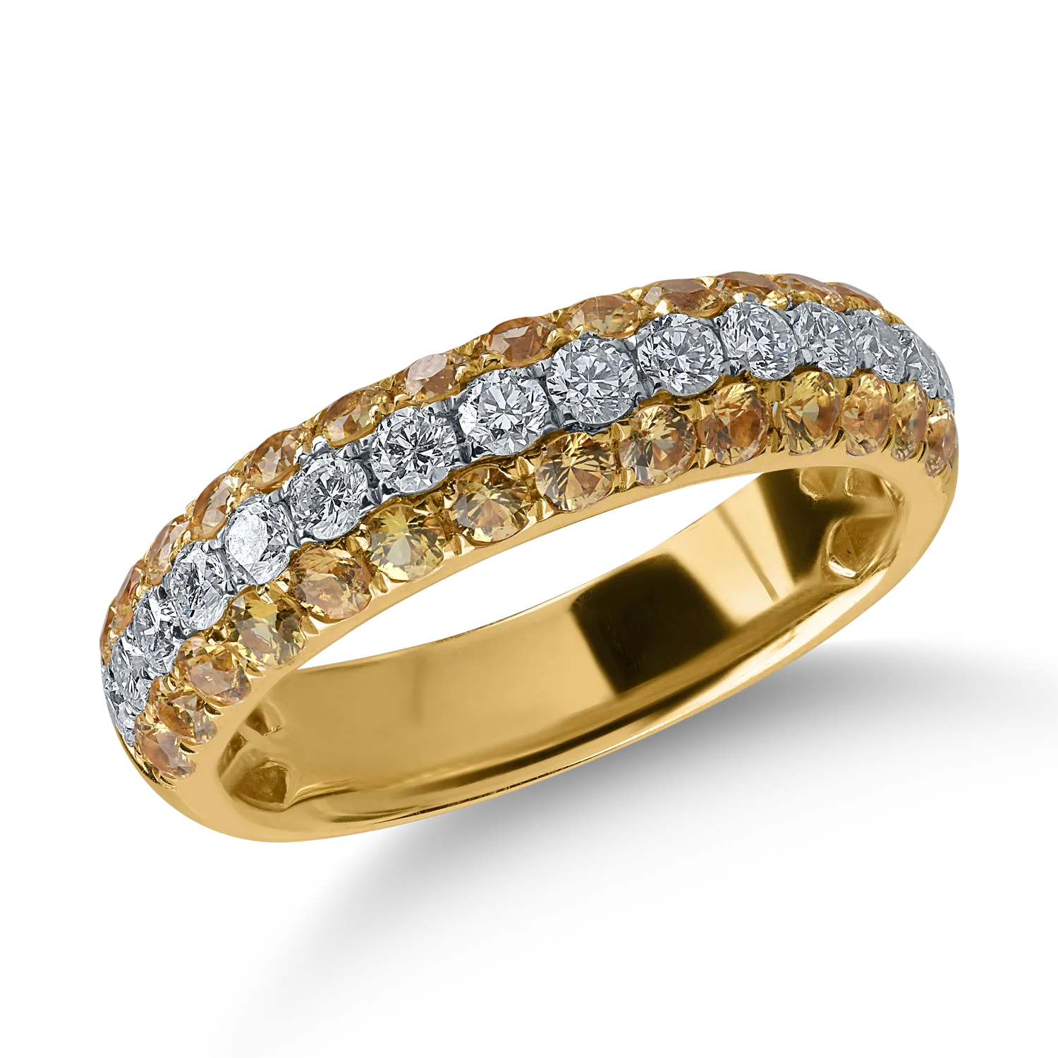 Half eternity ring in yellow gold with 0.88ct yellow sapphires and 0.49ct diamonds