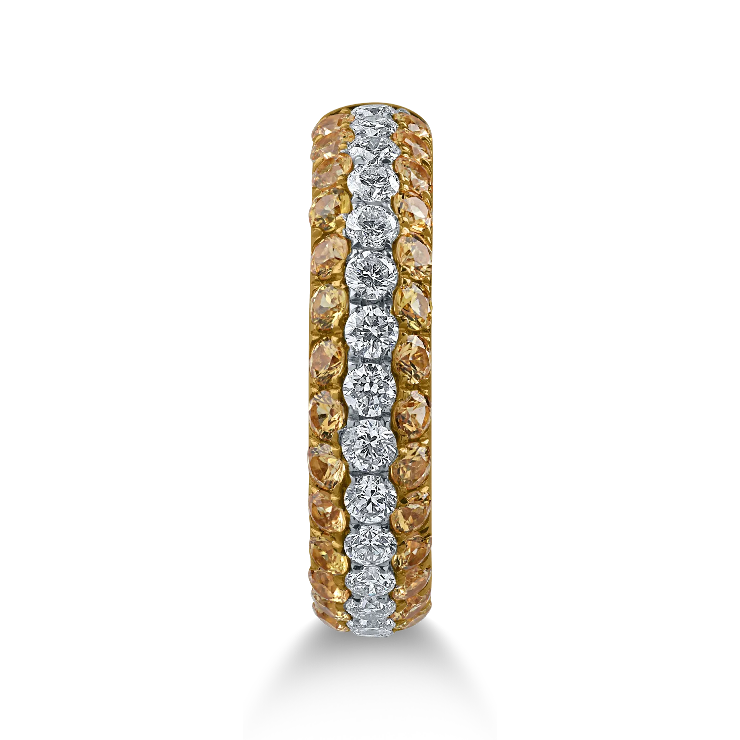 Half eternity ring in yellow gold with 0.88ct yellow sapphires and 0.49ct diamonds