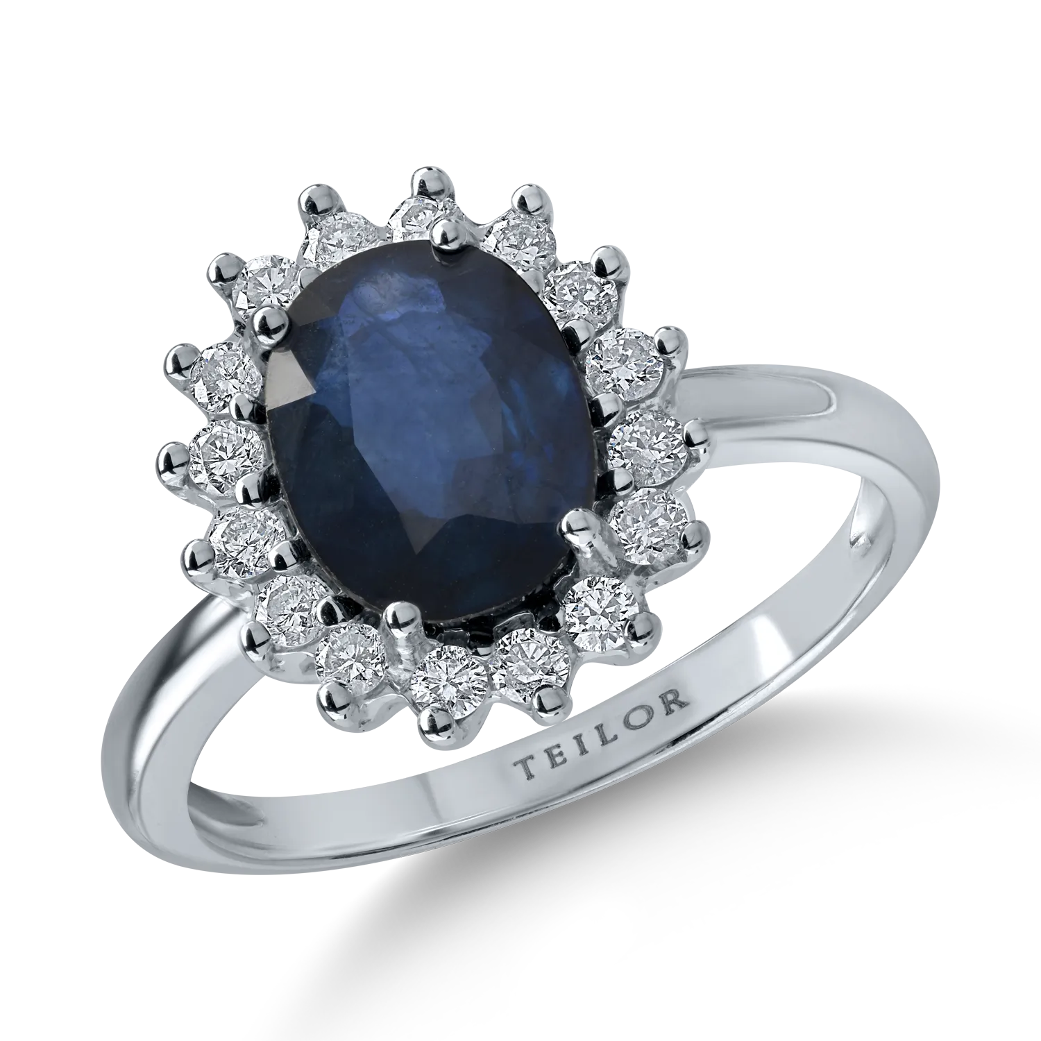 Fehérarany gyűrű 2.03ct zafírral és 0.34ct gyémánttal
