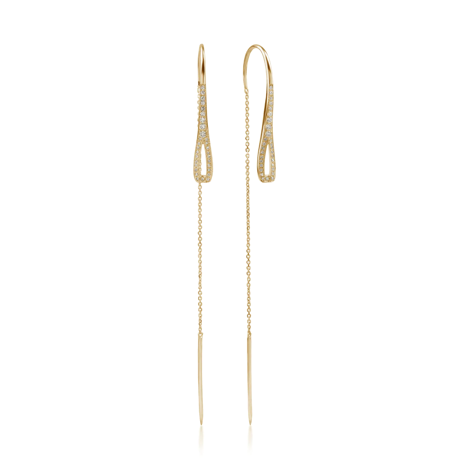 Yellow gold long earrings with 0.2ct diamonds