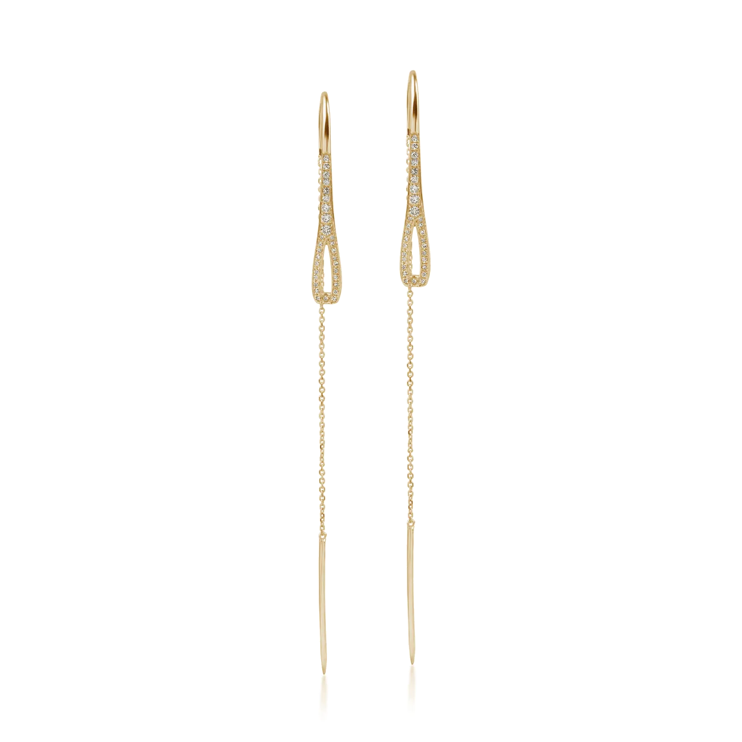 Yellow gold long earrings with 0.2ct diamonds-170444
