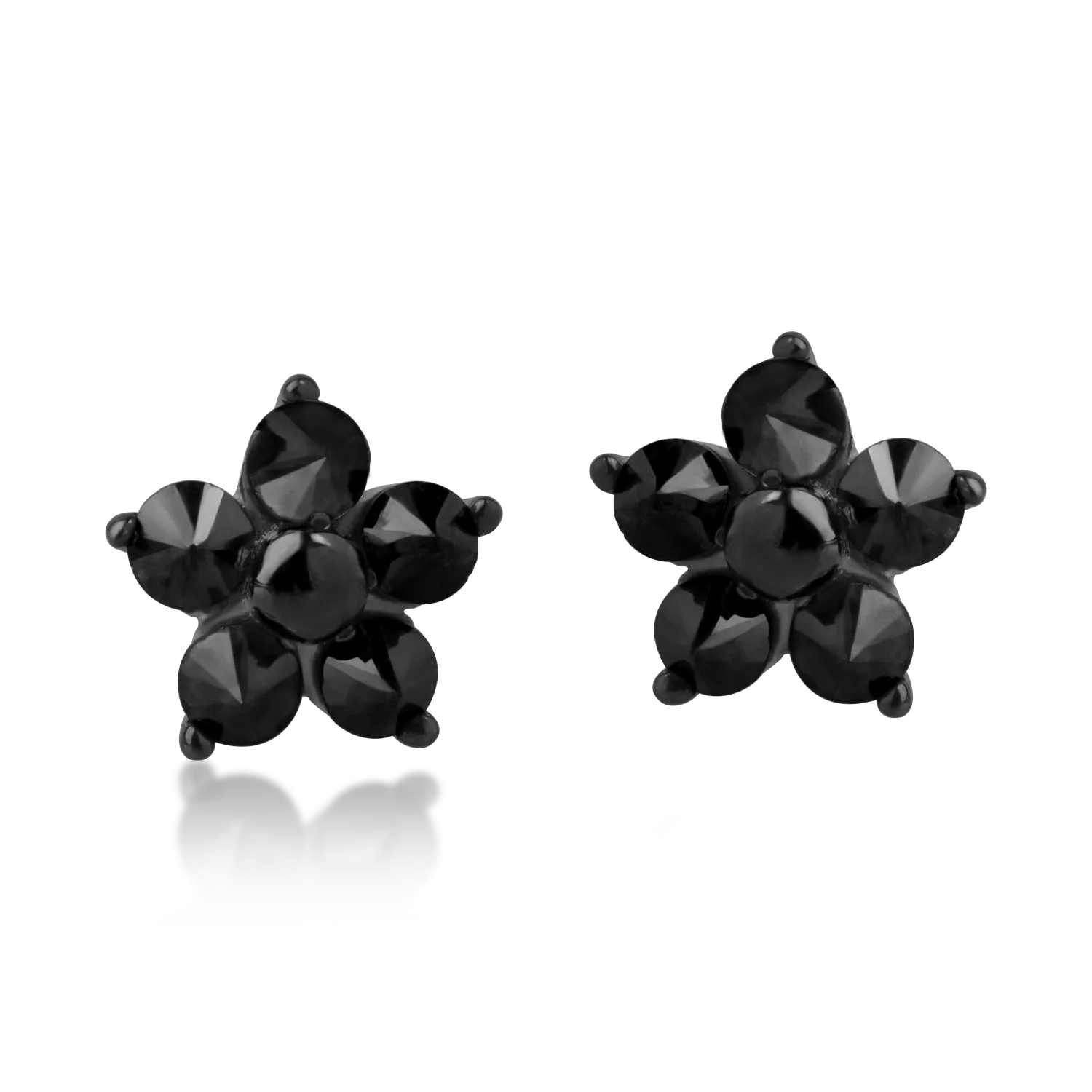 Kolczyki kwiatowe z białego złota z czarnymi diamentami o masie 0.36ct