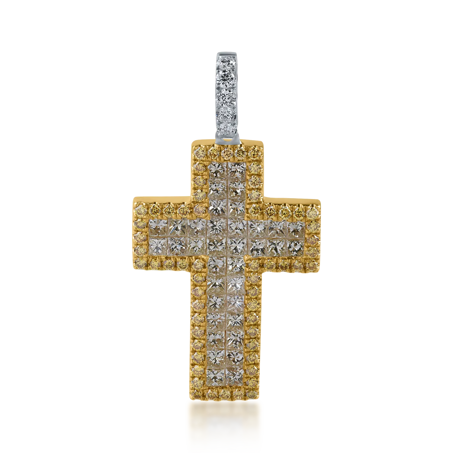 Pandantiv cruce din aur alb-galben cu diamante galbene de 1.69ct si diamante incolore de 0.1ct-164645