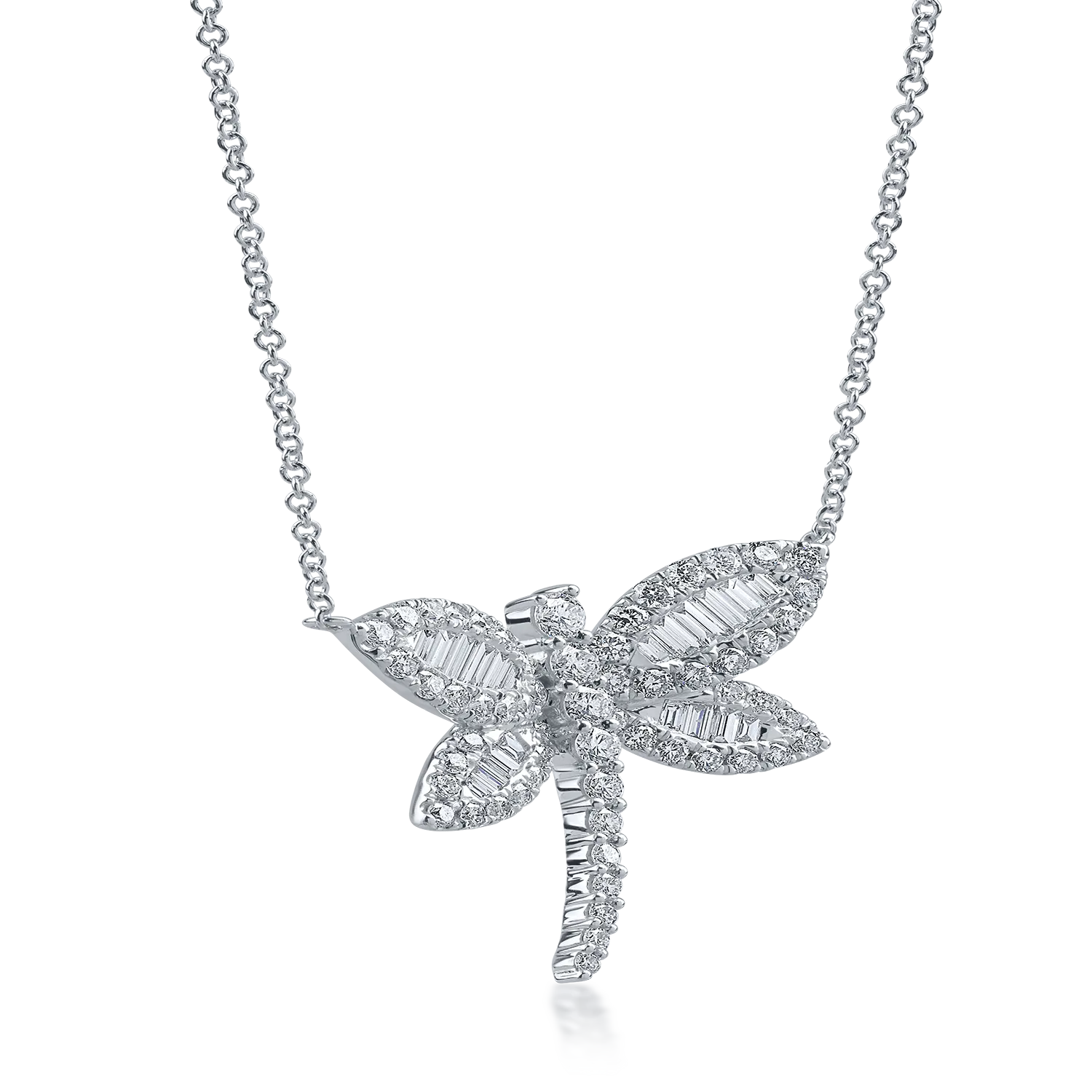 Lant cu pandantiv libelula din aur alb cu diamante de 1.96ct
