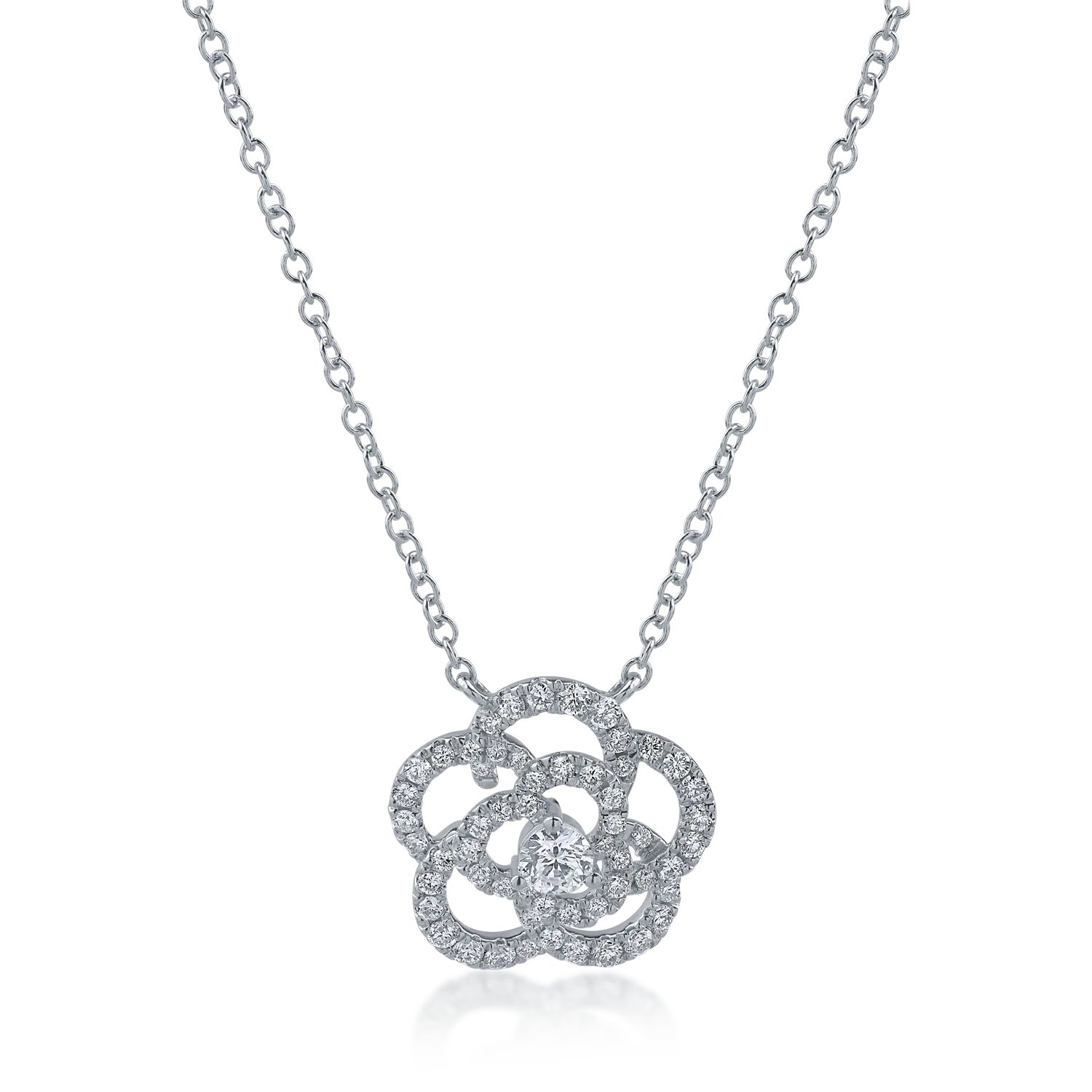 Teilor Lant cu pandantiv floare din aur alb cu diamante de 0.54ct