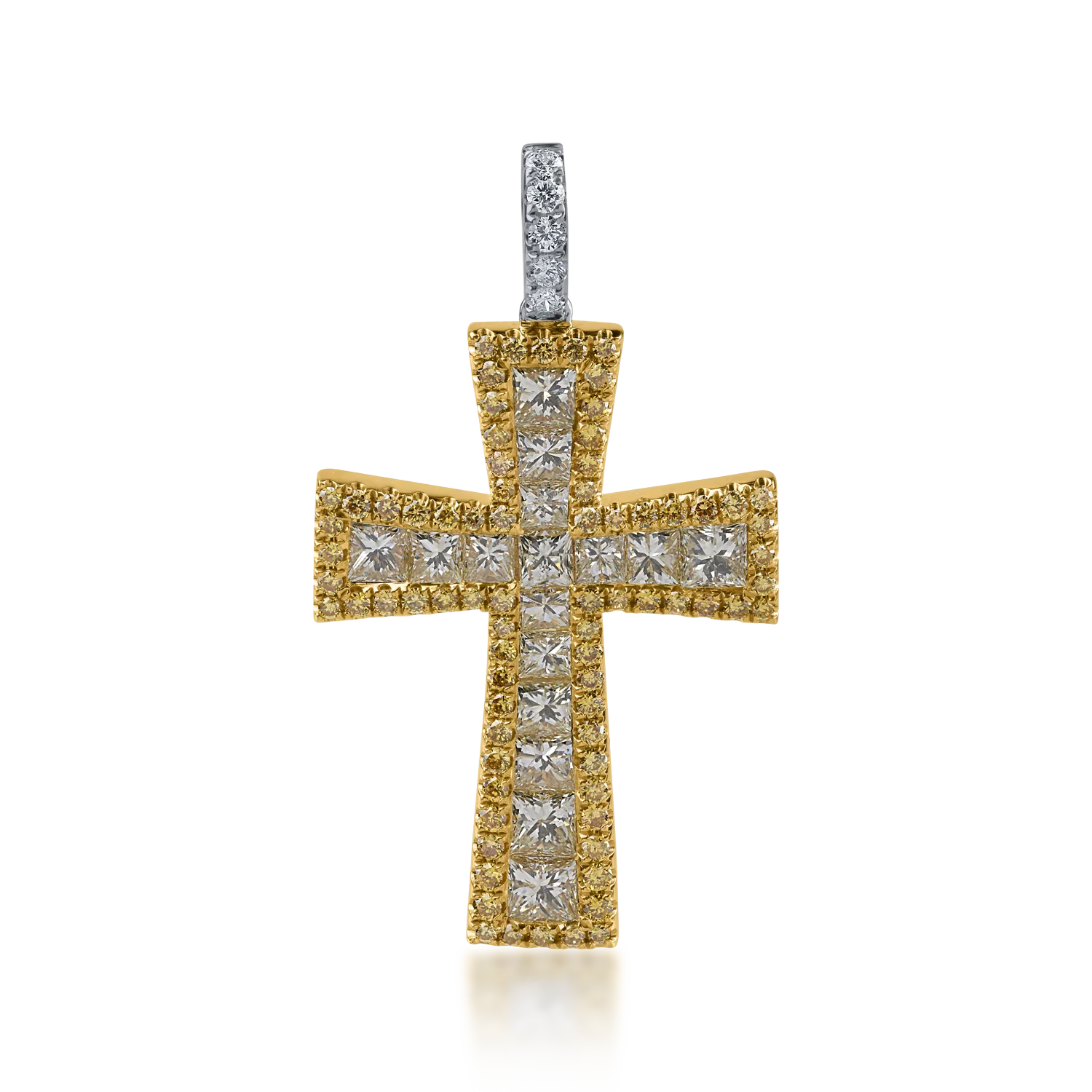 Висулка с кръст от бяло-жълто злато с 2.5кт жълти диаманти и 0.08кт прозрачни диаманти