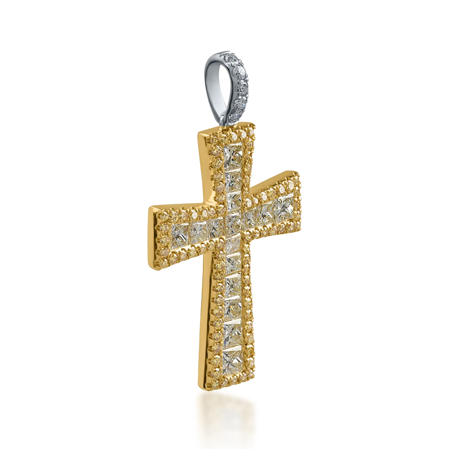 Zawieszka w kształcie krzyża z biało-żółtego złota z 2.5ct żółtymi diamentami i przezroczystymi diamentami o masie 0.08ct