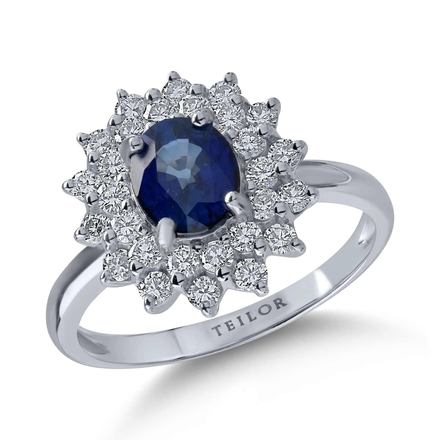 Inel din aur alb cu safir de 1.19ct si diamante de 0.72ct