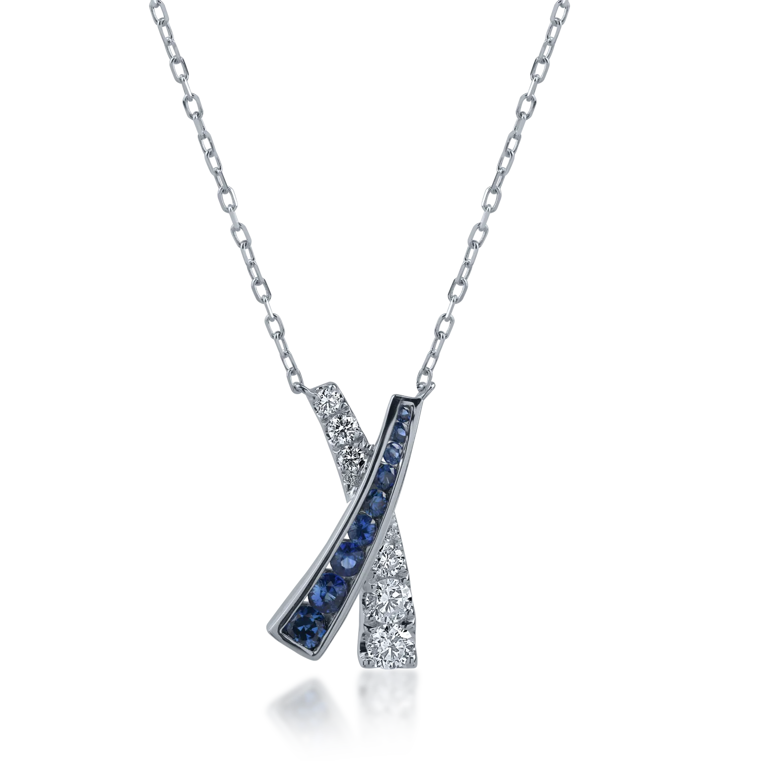 Teilor Lant cu pandantiv din aur alb cu safire de 0.43ct si diamante de 0.36ct