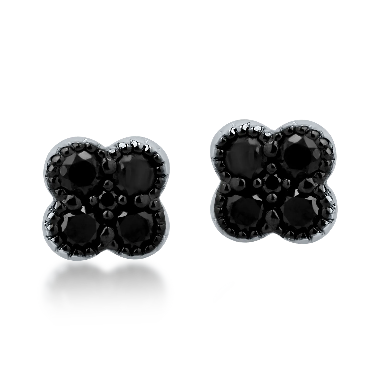 Fehérarany virágos fülbevaló 0.29ct fekete gyémántokkal