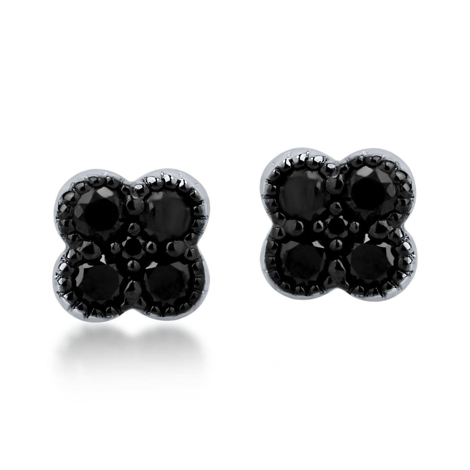 White gold flower earrings with 0.29ct black diamonds