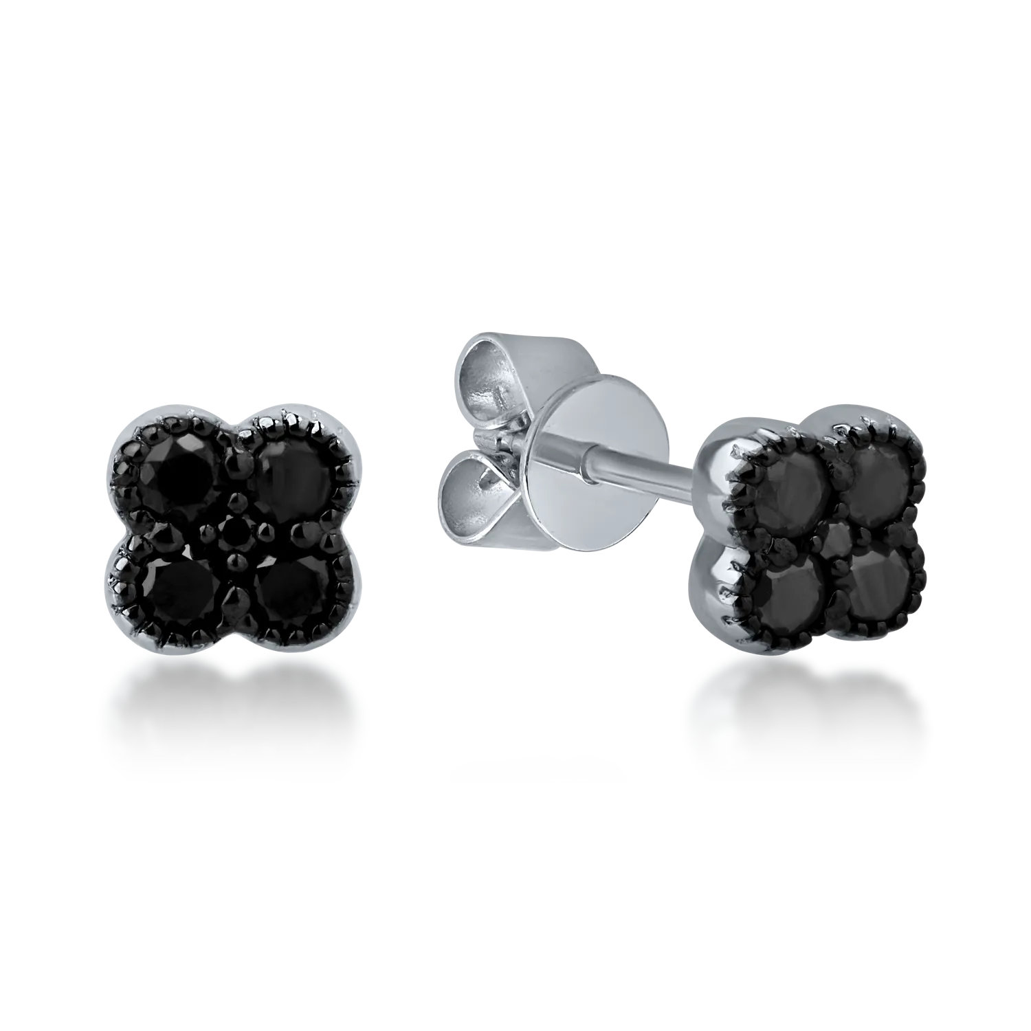 Fehérarany virágos fülbevaló 0.29ct fekete gyémántokkal