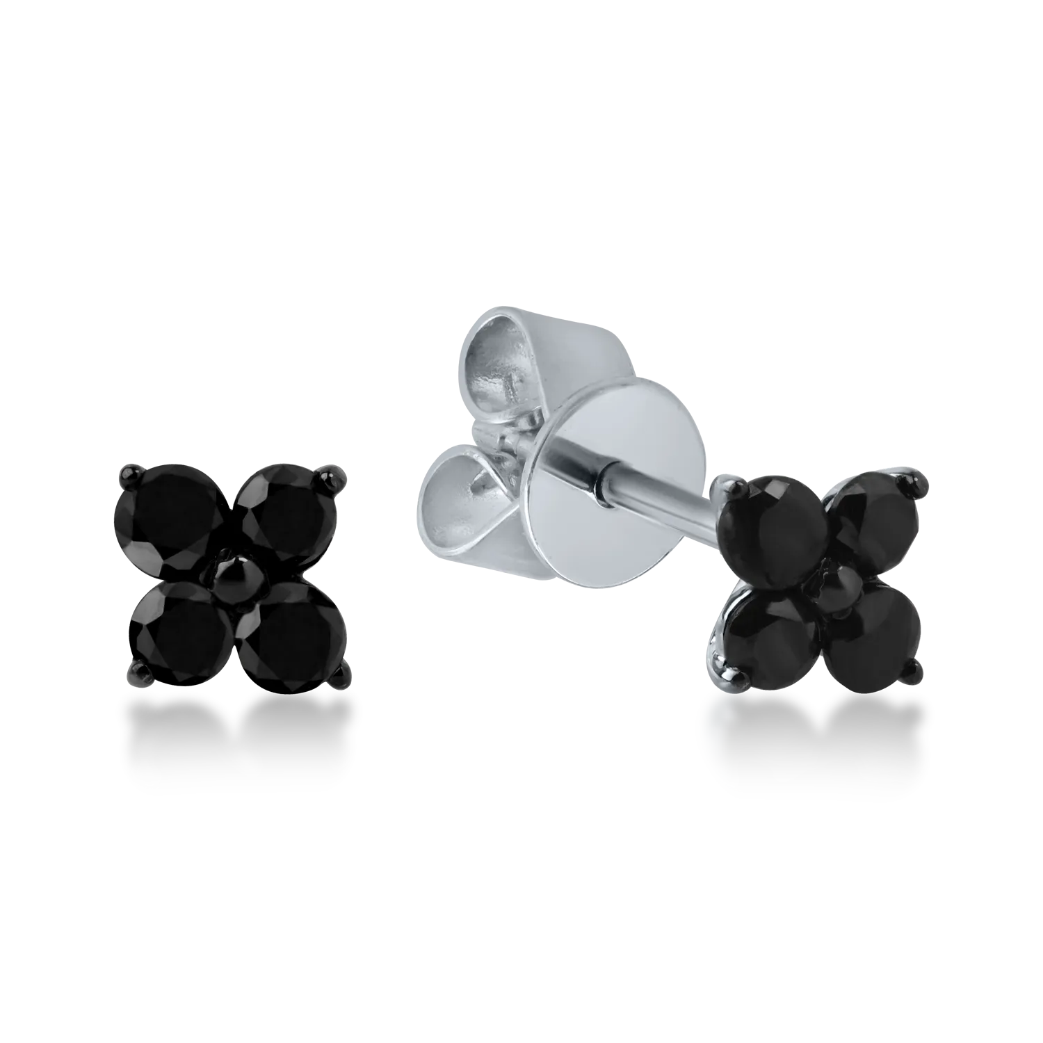 Fehérarany virágos fülbevaló 0.28ct fekete gyémántokkal