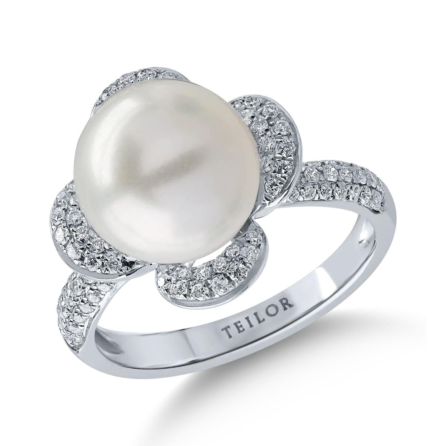 Inel din aur alb cu perla de cultura de 8.5ct si diamante de 0.4ct-164751