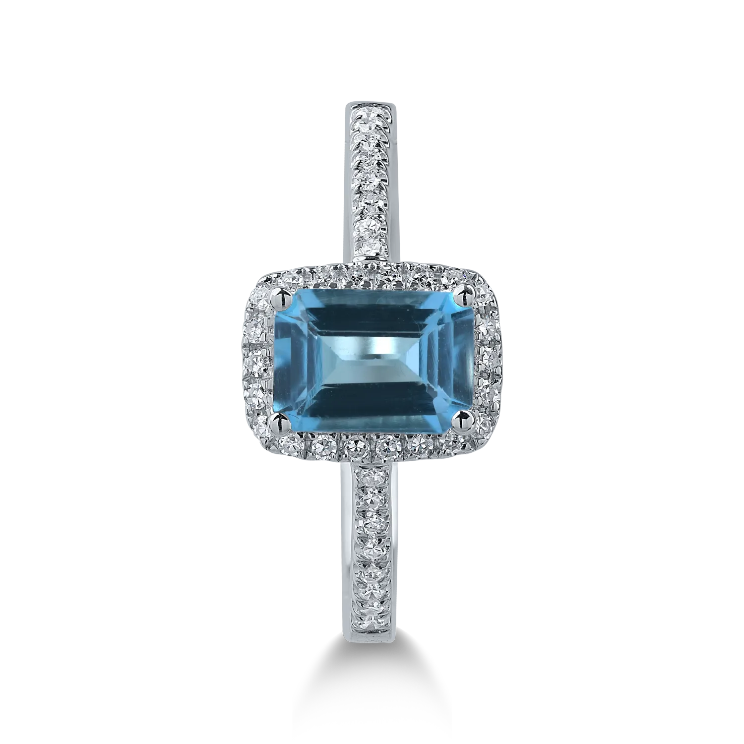 Fehérarany gyűrű 1.23ct londoni kék topázzal és 0.15ct gyémántokkal