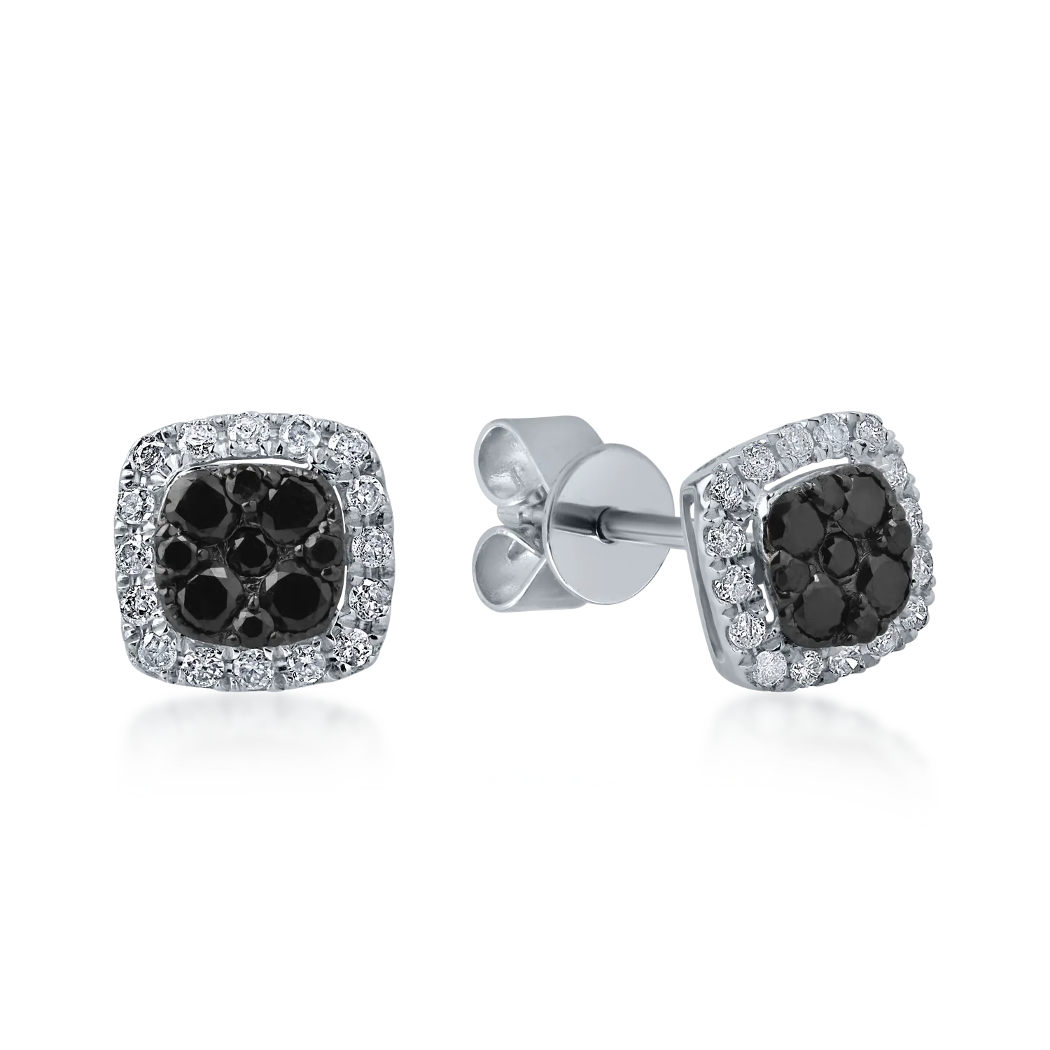 Cercei din aur alb cu diamante negre de 0.247ct si diamante transparente de 0.143ct