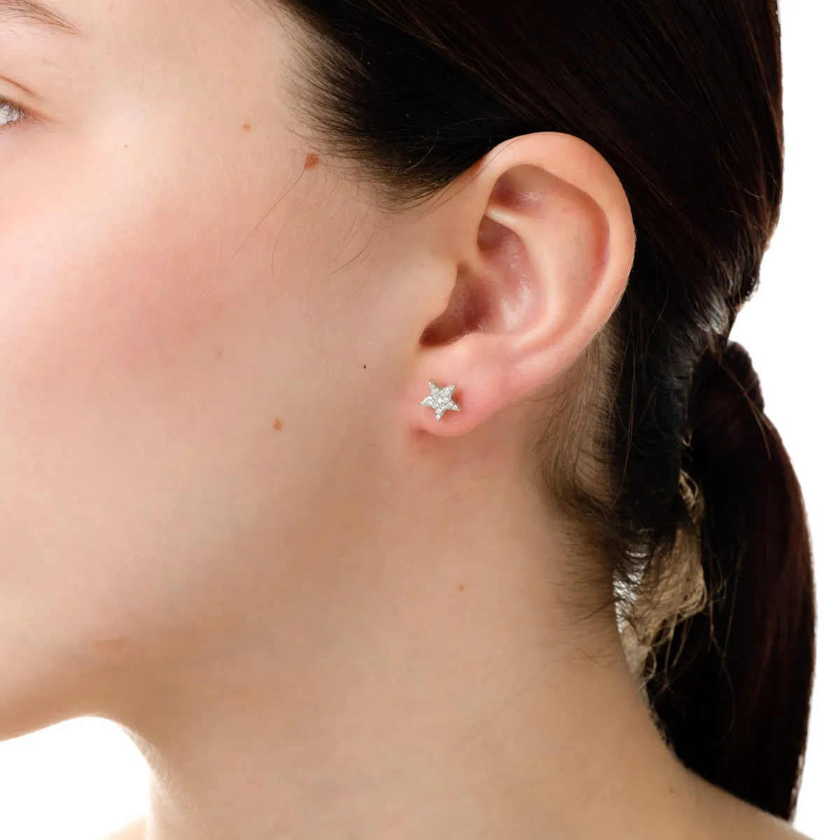 Cercei stea din aur alb cu diamante de 0.15ct