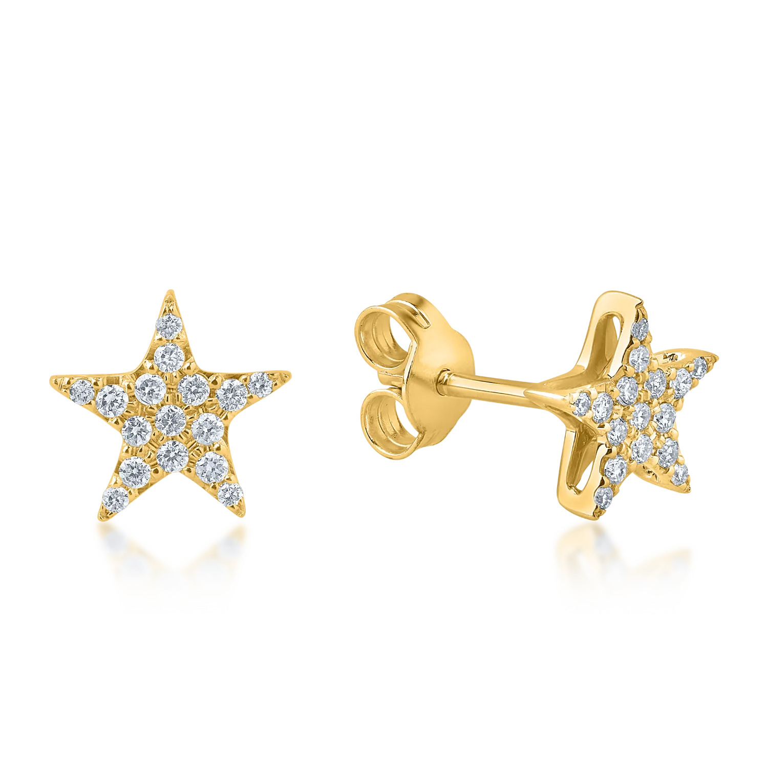 Yellow gold star earrings with 0.15ct diamonds