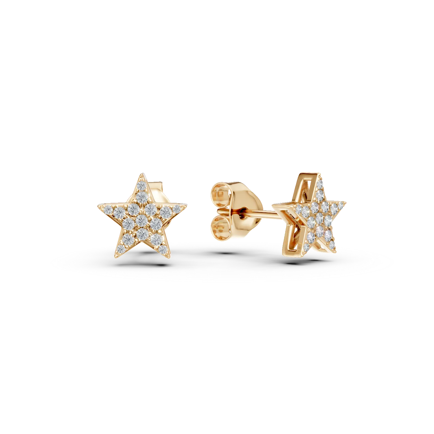 Sárga arany csillagos fülbevaló 0.15ct gyémánttal