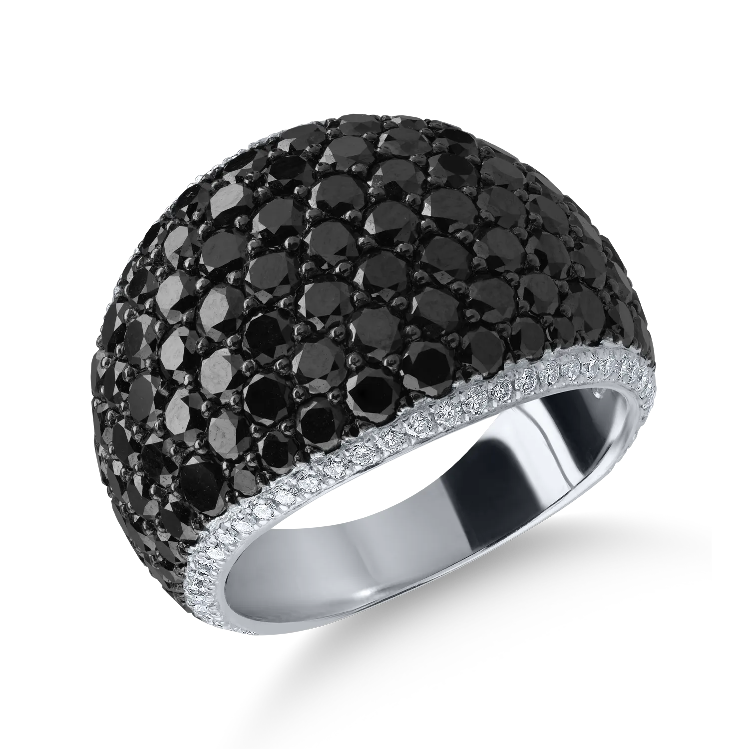 White gold ring with 4.6ct black diamonds and 0.27ct clear diamonds