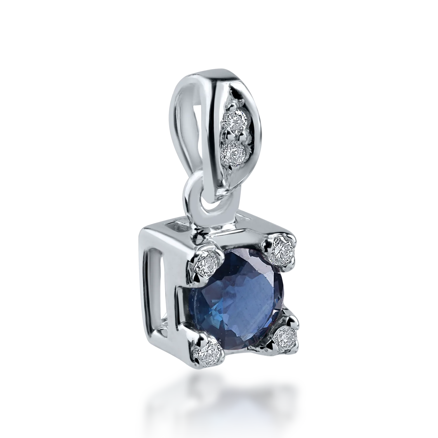 Pandantiv din aur alb cu safir de 0.3ct si diamante de 0.04ct