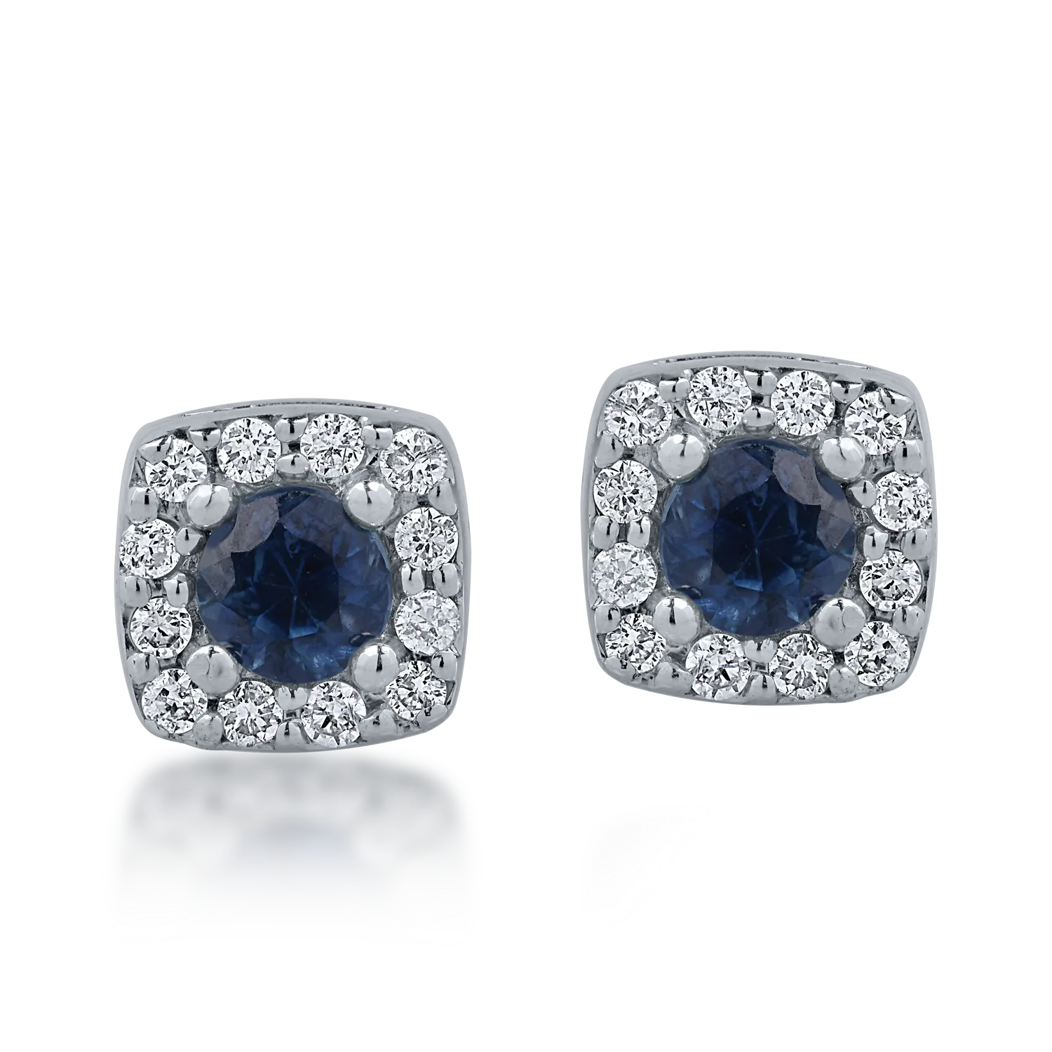 Cercei din aur alb cu safire de 0.32ct si diamante de 0.12ct