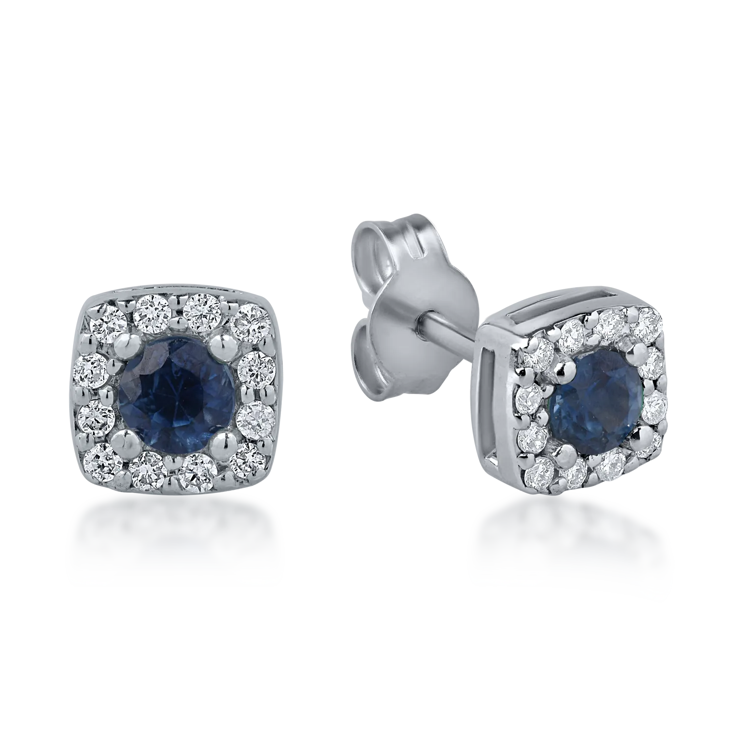 Cercei din aur alb cu safire de 0.32ct si diamante de 0.12ct
