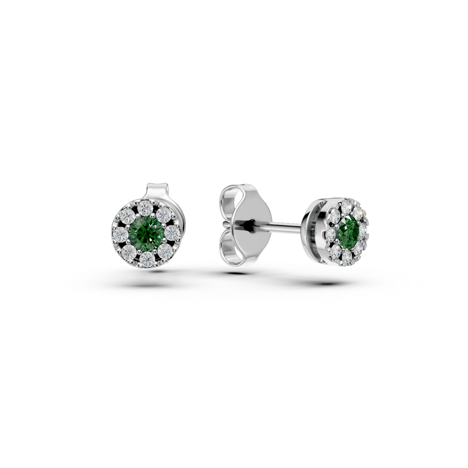 Cercei din aur alb cu smaralde de 0.13ct si diamante de 0.09ct