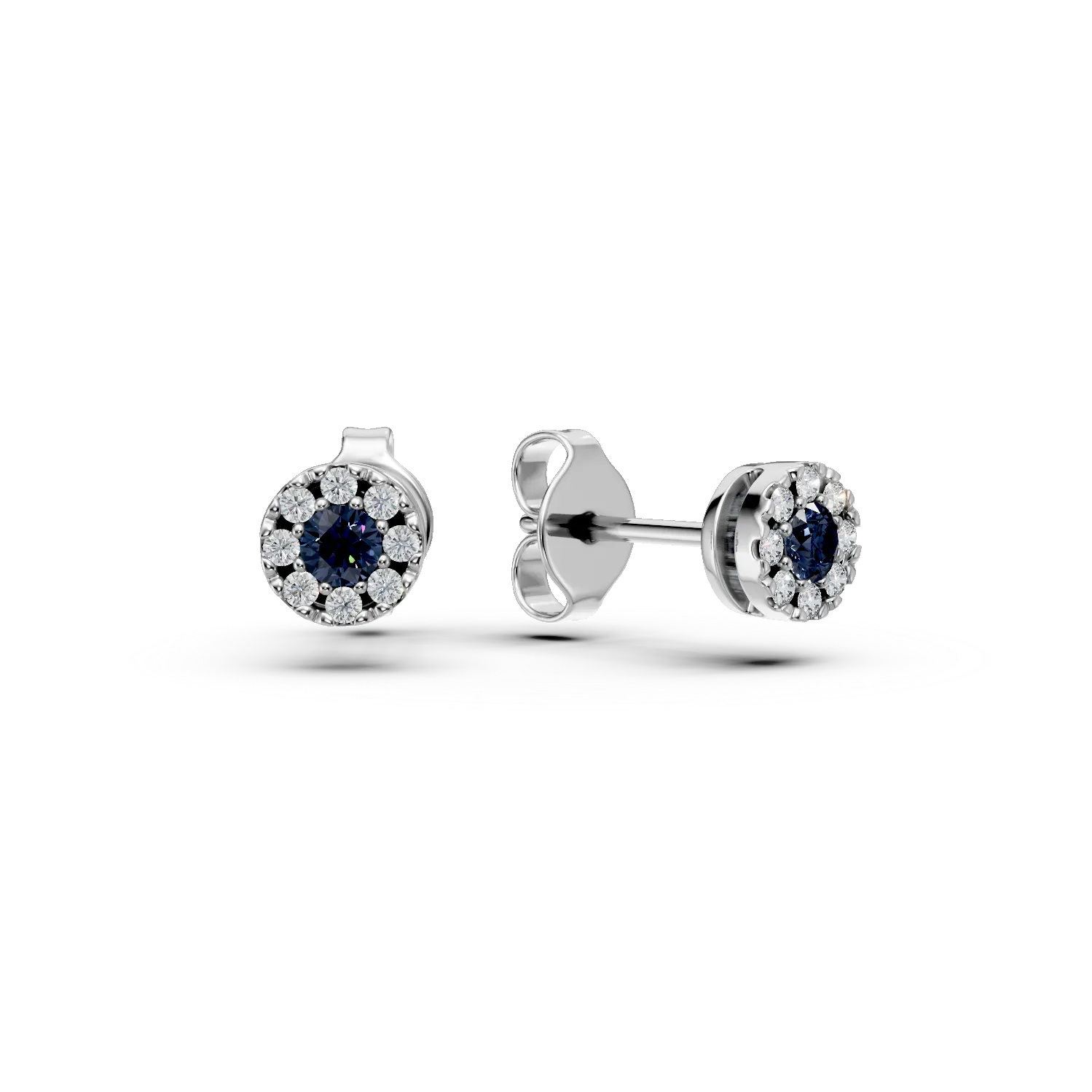 Cercei din aur alb cu safire de 0.17ct si diamante de 0.08ct