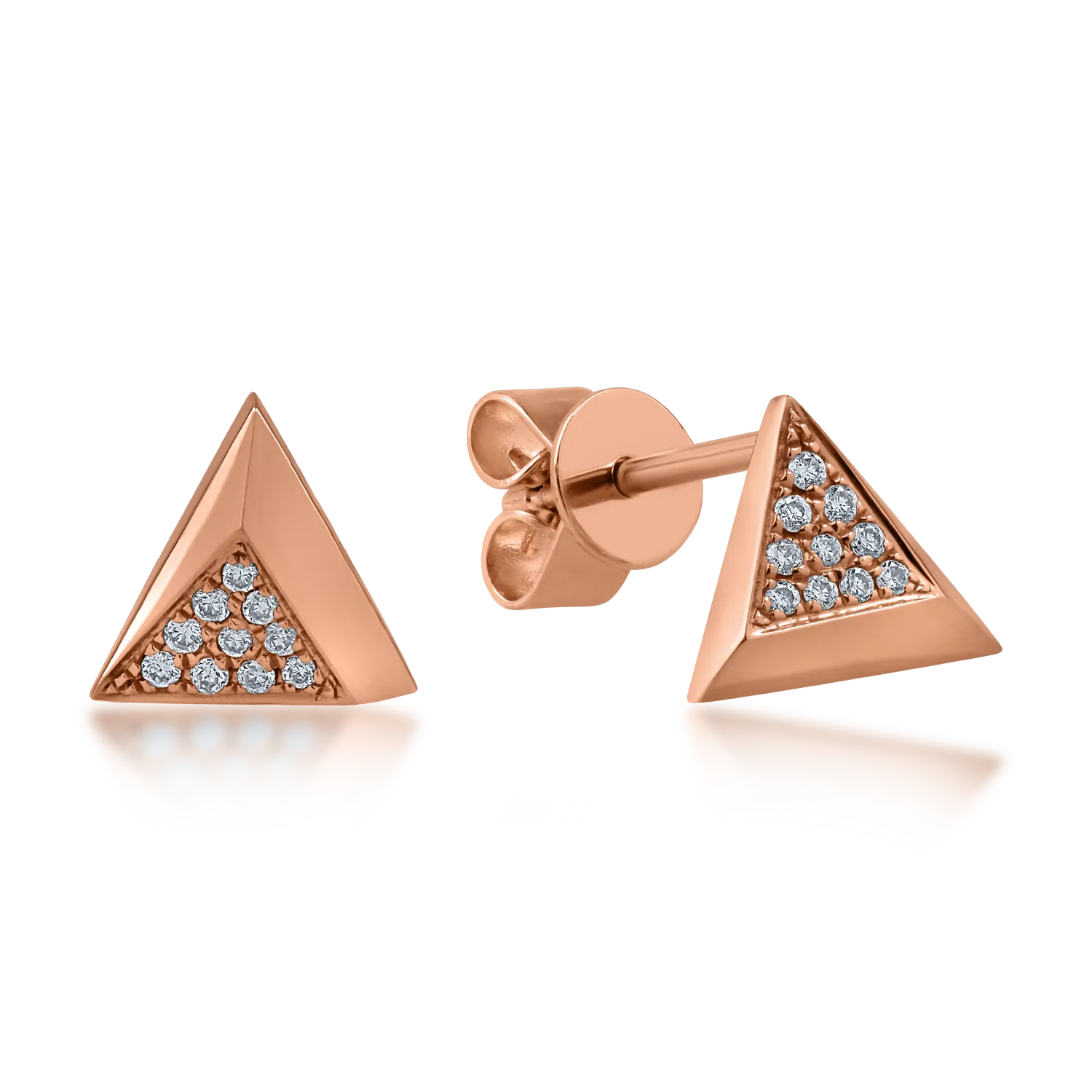 Geometryczne kolczyki z różowego złota z diamentami o masie 0.058 ct