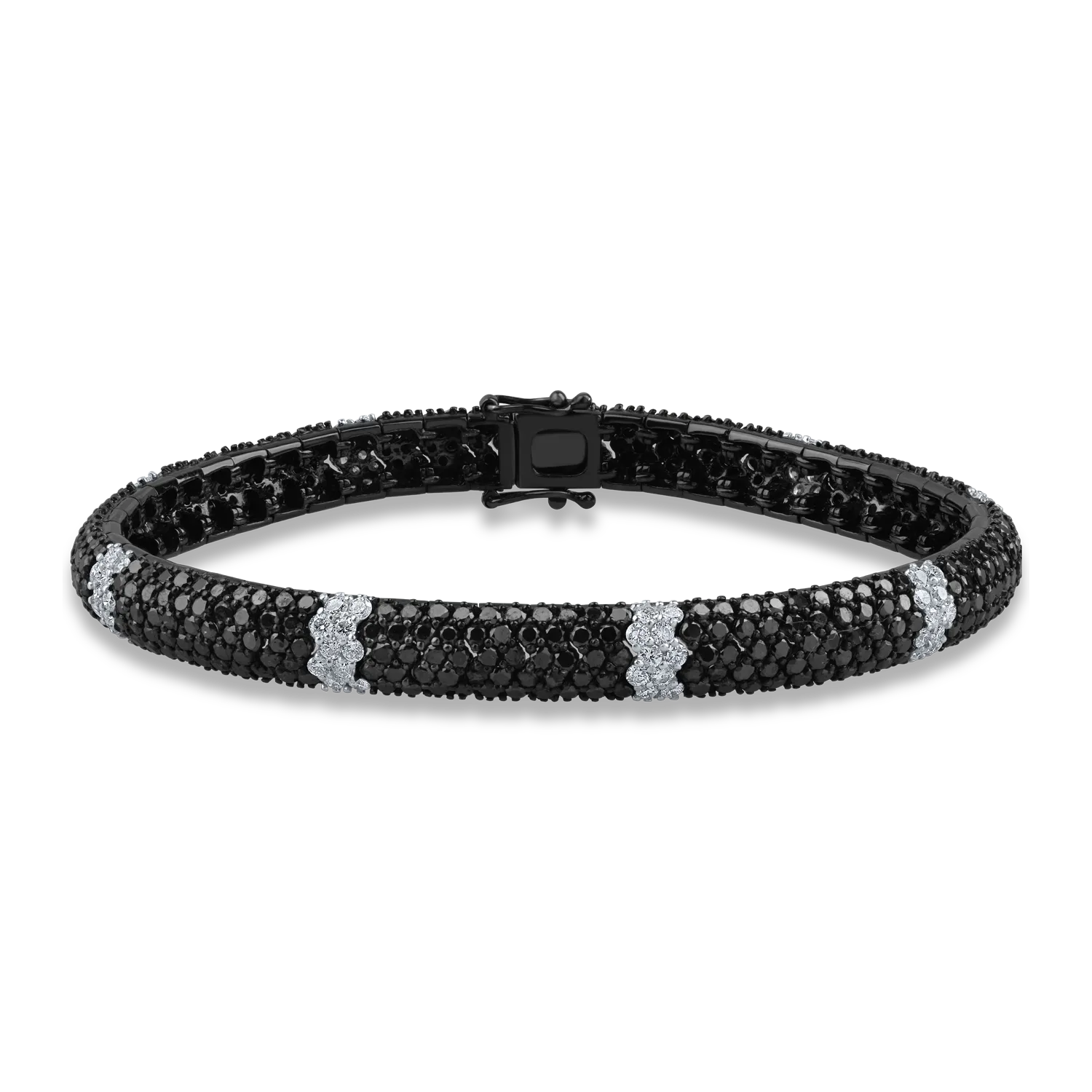 White gold tennis bracelet with 7.62ct black diamonds and 1.5ct clear diamonds