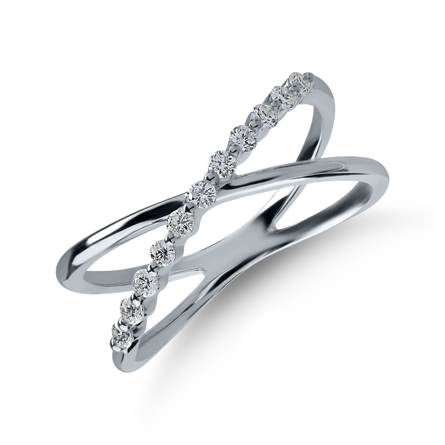 Inel semi eternity din aur alb cu diamante de 0.166ct