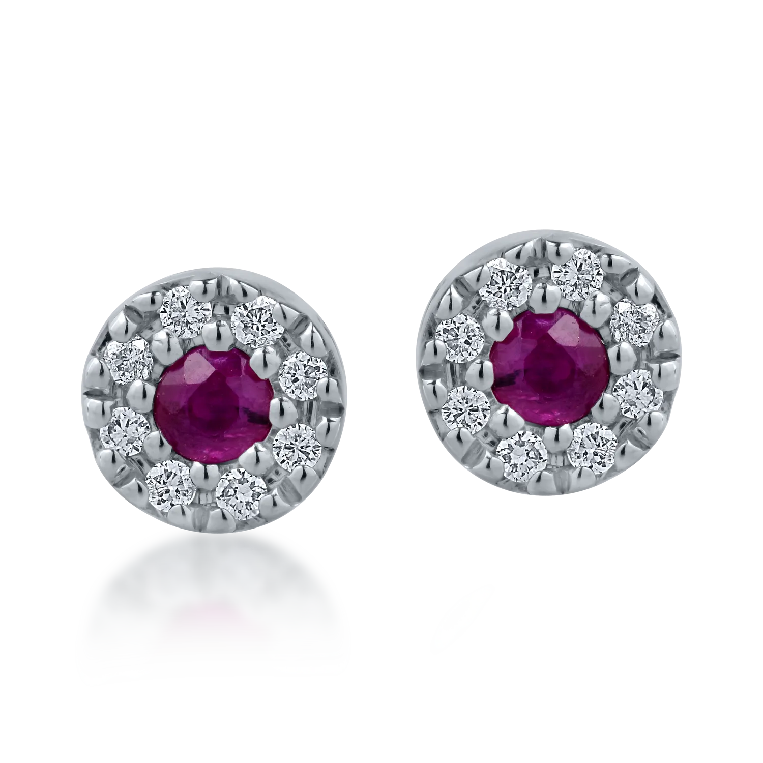 Cercei din aur alb cu rubine de 0.17ct si diamante de 0.08ct