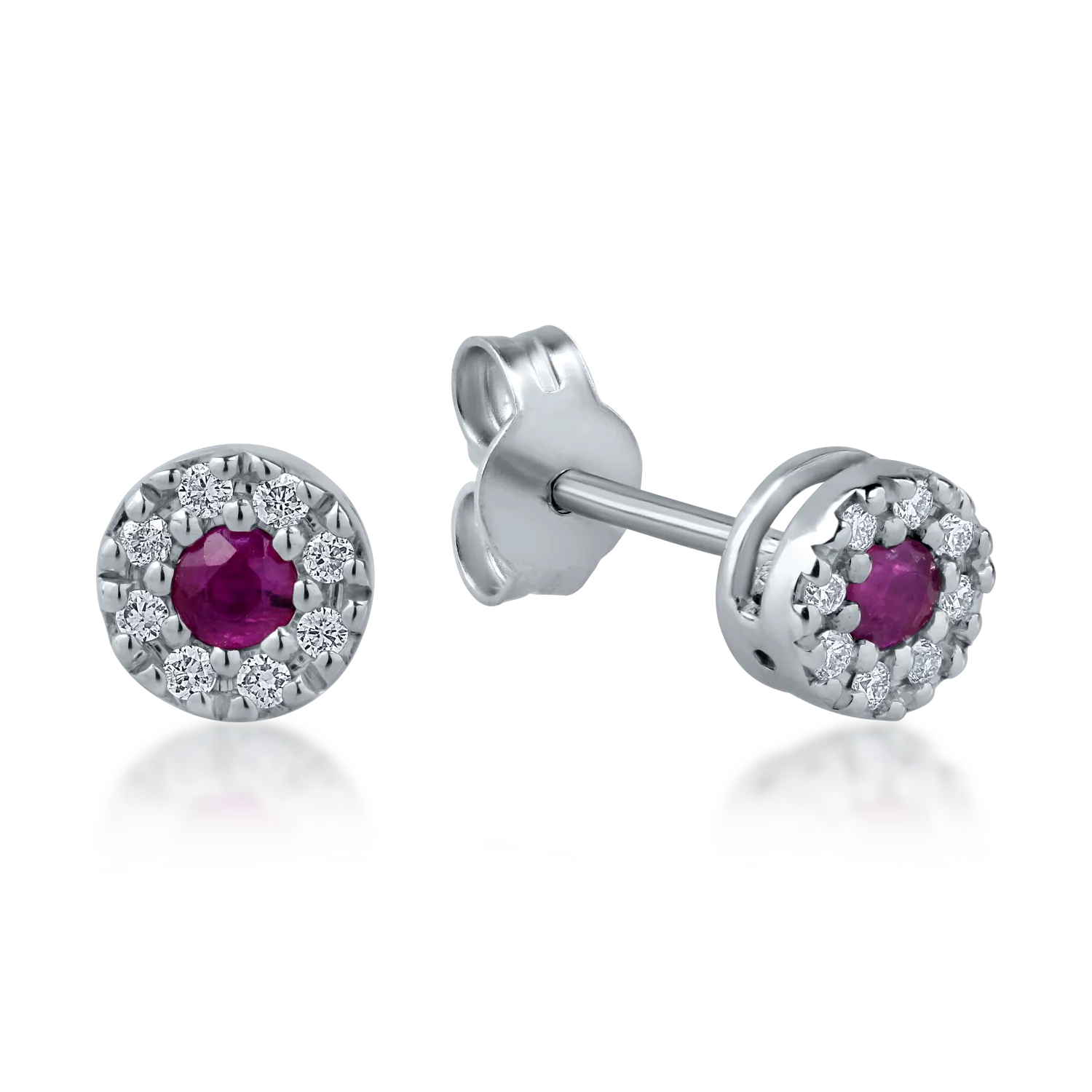 White gold earrings with 0.17ct rubies and 0.08ct diamonds