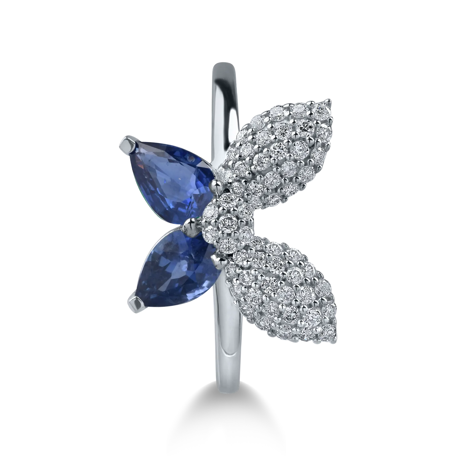 Fehérarany pillangógyűrű 1.02ct zafírral és 0.28ct gyémánttal