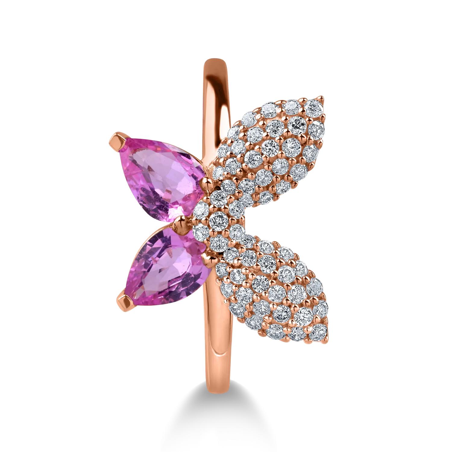 Rose gold butterfly ring with 0.9ct light-pink sapphires and 0.29ct diamonds