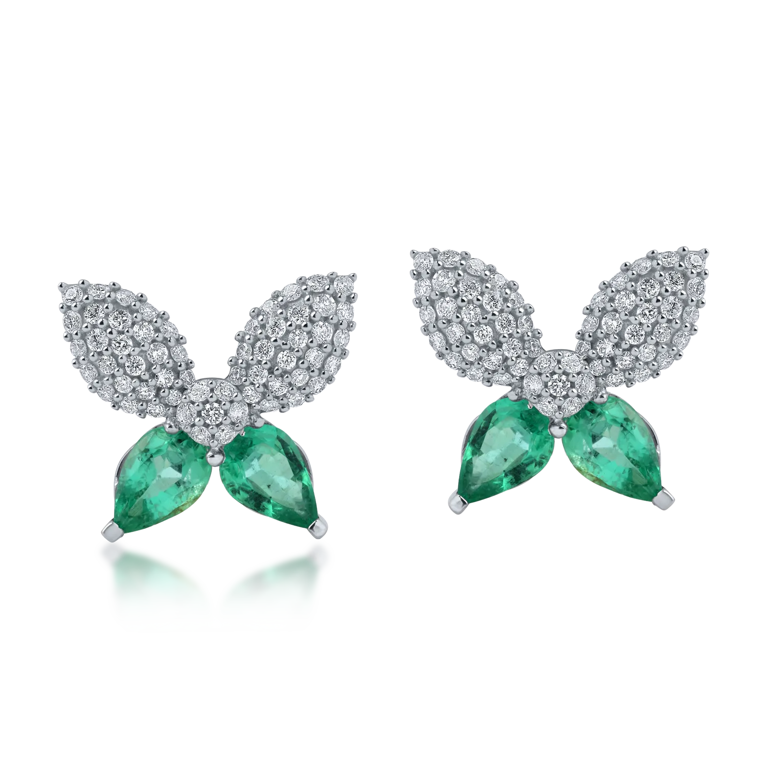 White gold butterfly earrings with 1.48ct emeralds and 0.57ct diamonds