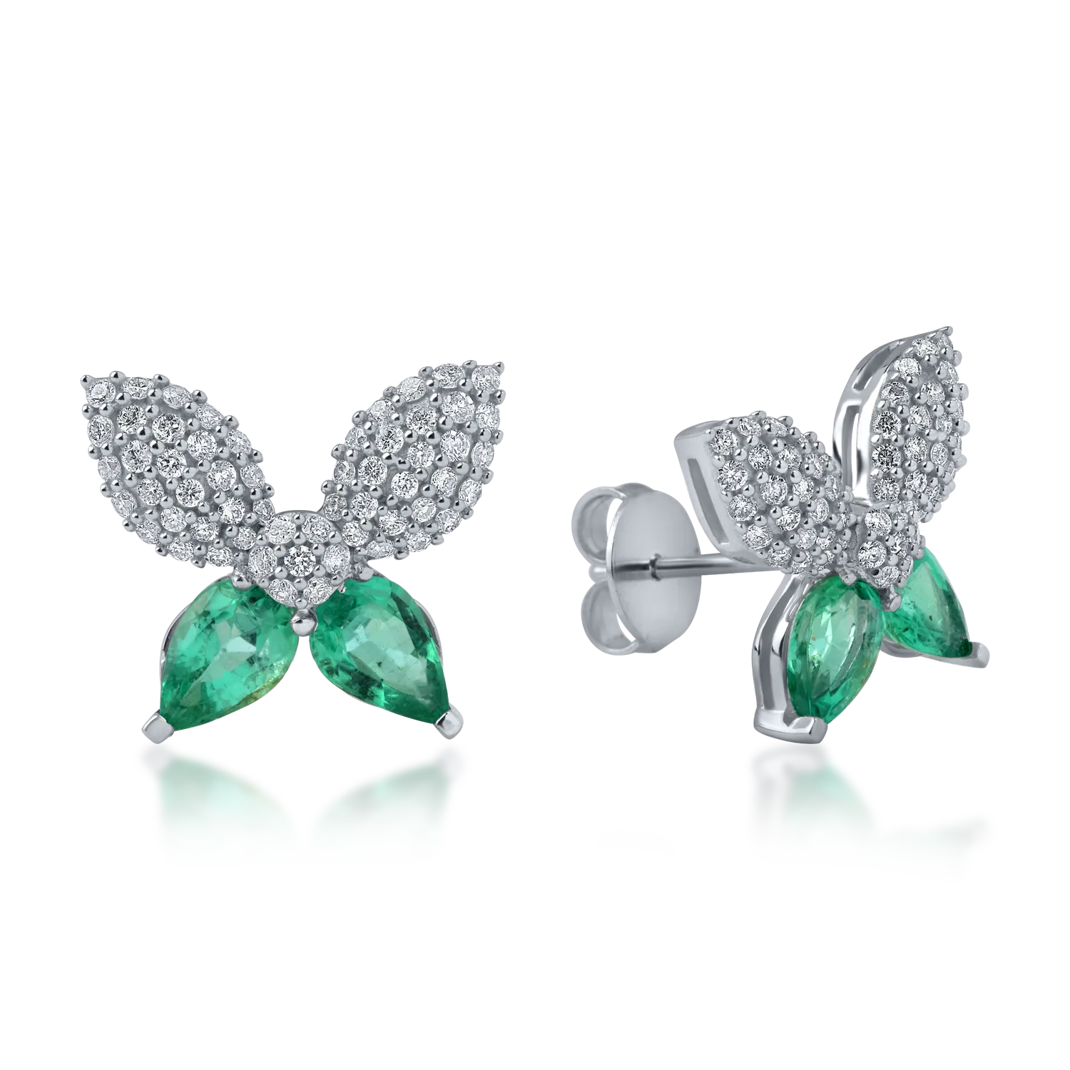 Fehérarany pillangós fülbevaló 1.48ct smaragddal és 0.57ct gyémánttal