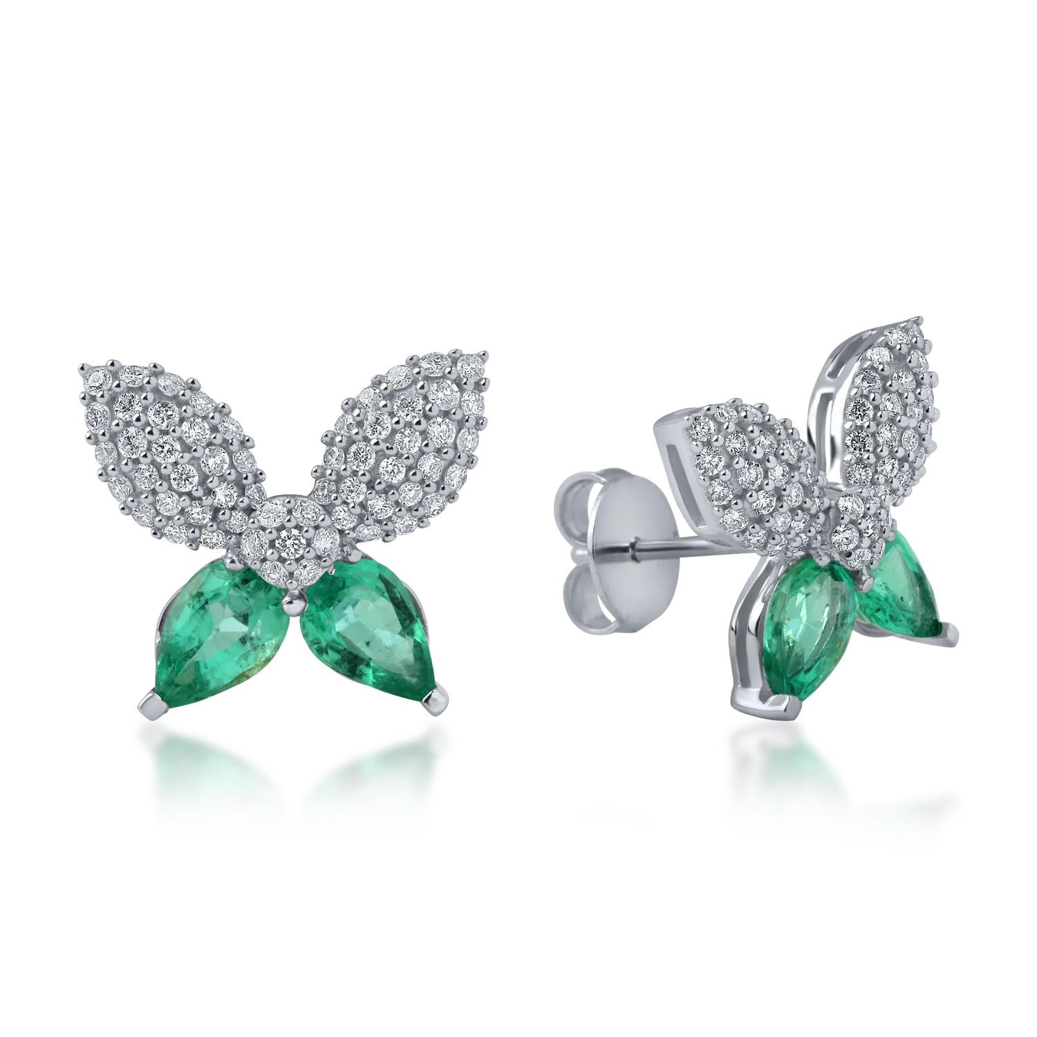 White gold butterfly earrings with 1.48ct emeralds and 0.57ct diamonds