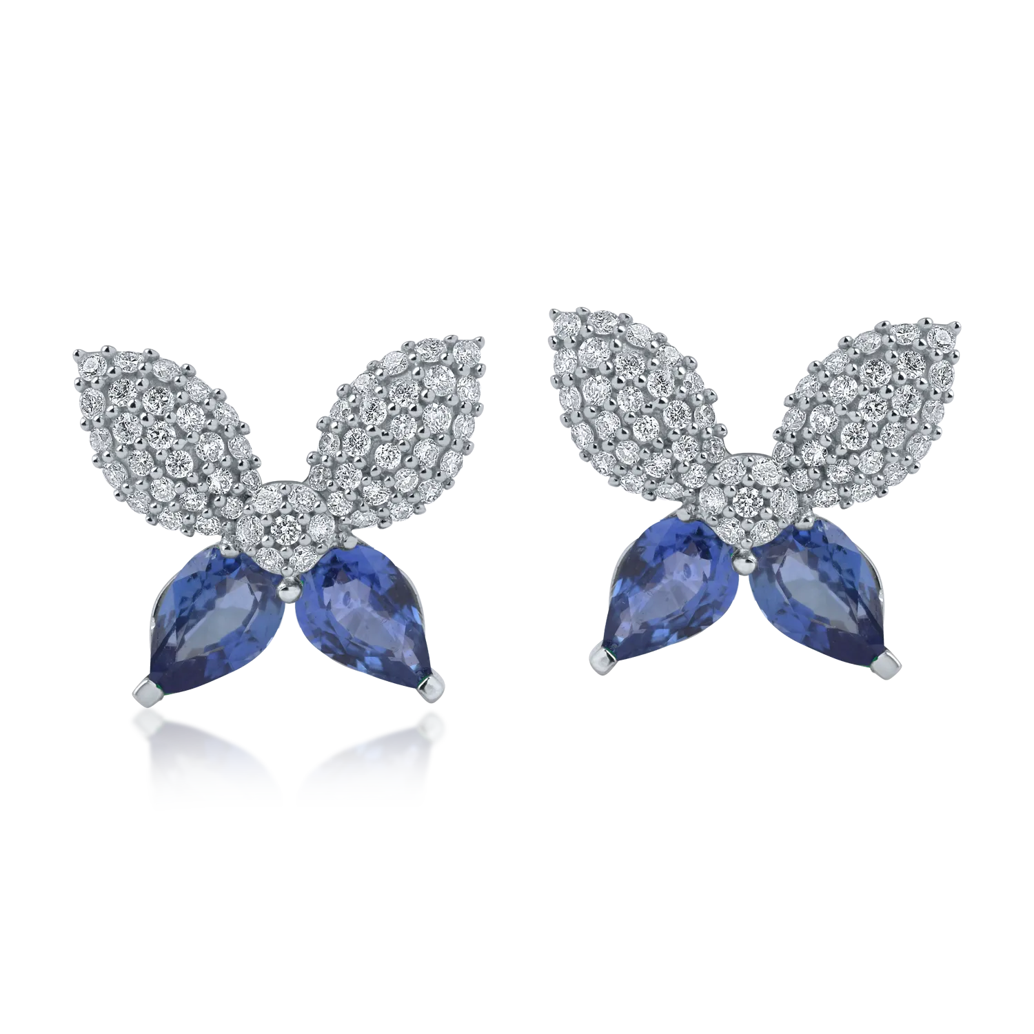 White gold butterfly earrings with 2.02ct sapphires and 0.55ct diamonds