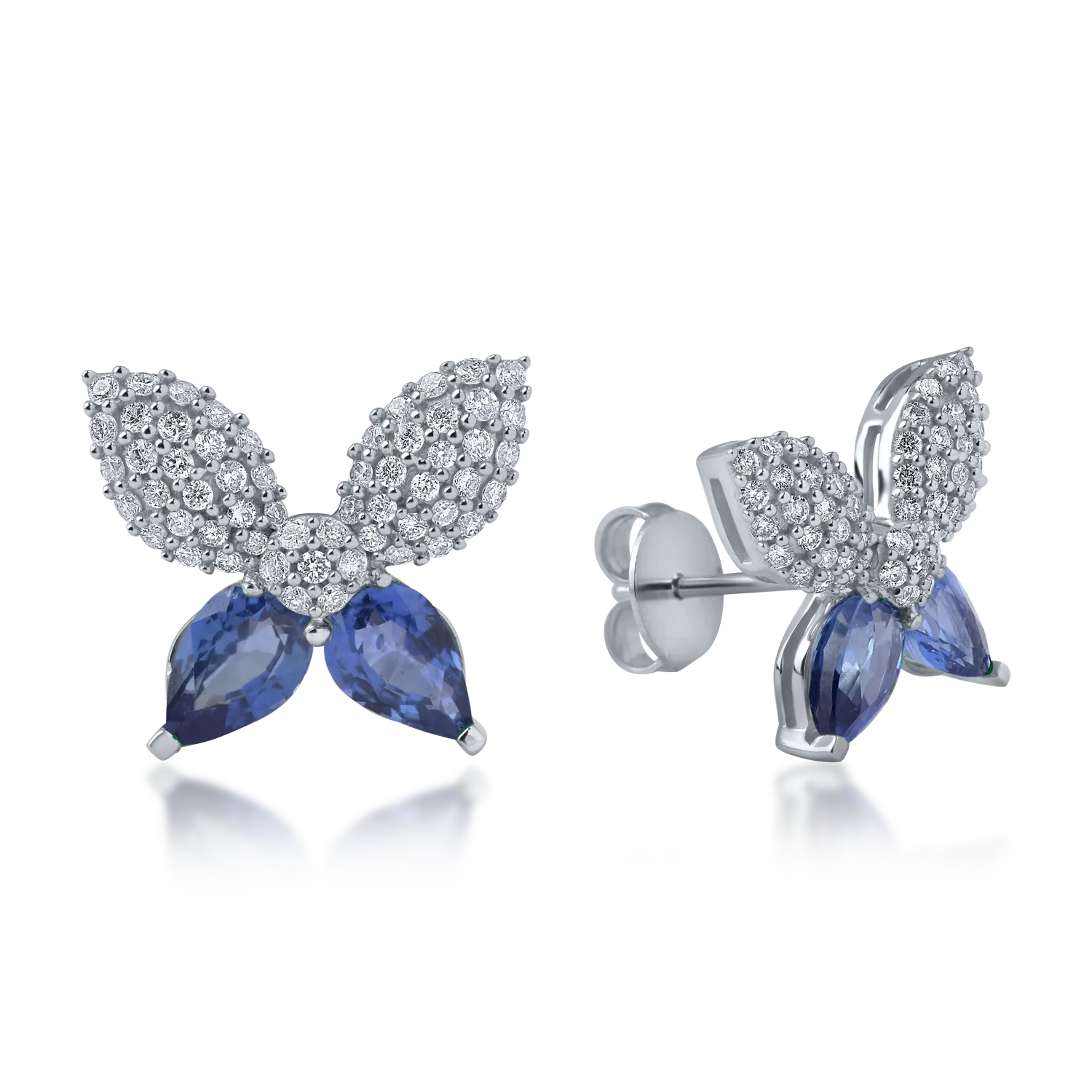 Fehérarany pillangós fülbevaló 2.02 kat zafírral és 0.55ct gyémánttal