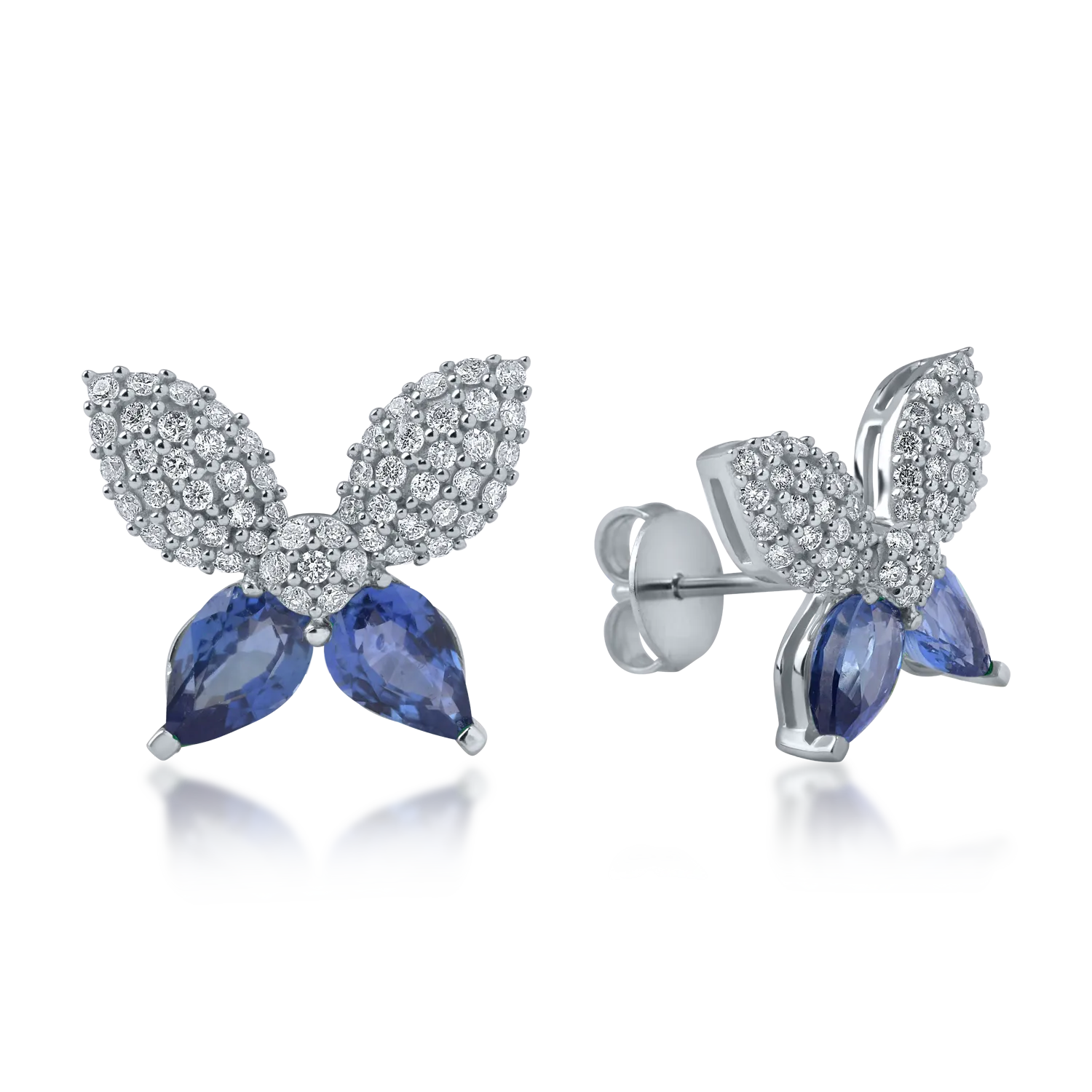 White gold butterfly earrings with 2.02ct sapphires and 0.55ct diamonds