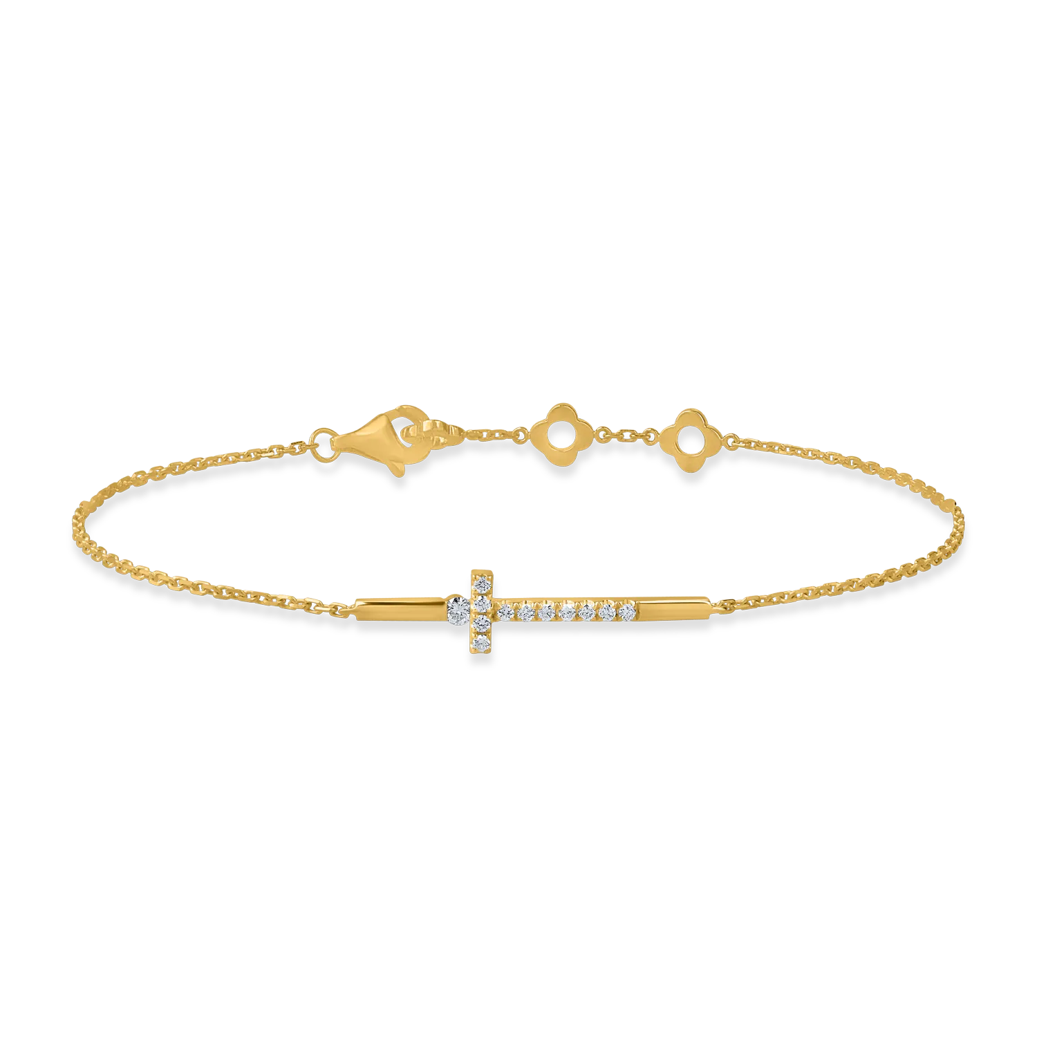 Yellow gold cross bracelet with 0.09ct diamonds