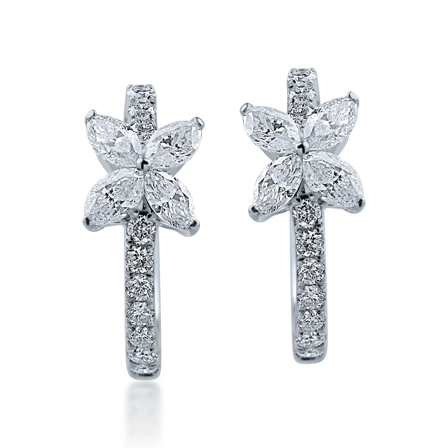 Cercei cu floare din aur alb cu diamante marquise si round 0.61ct - imagine 2