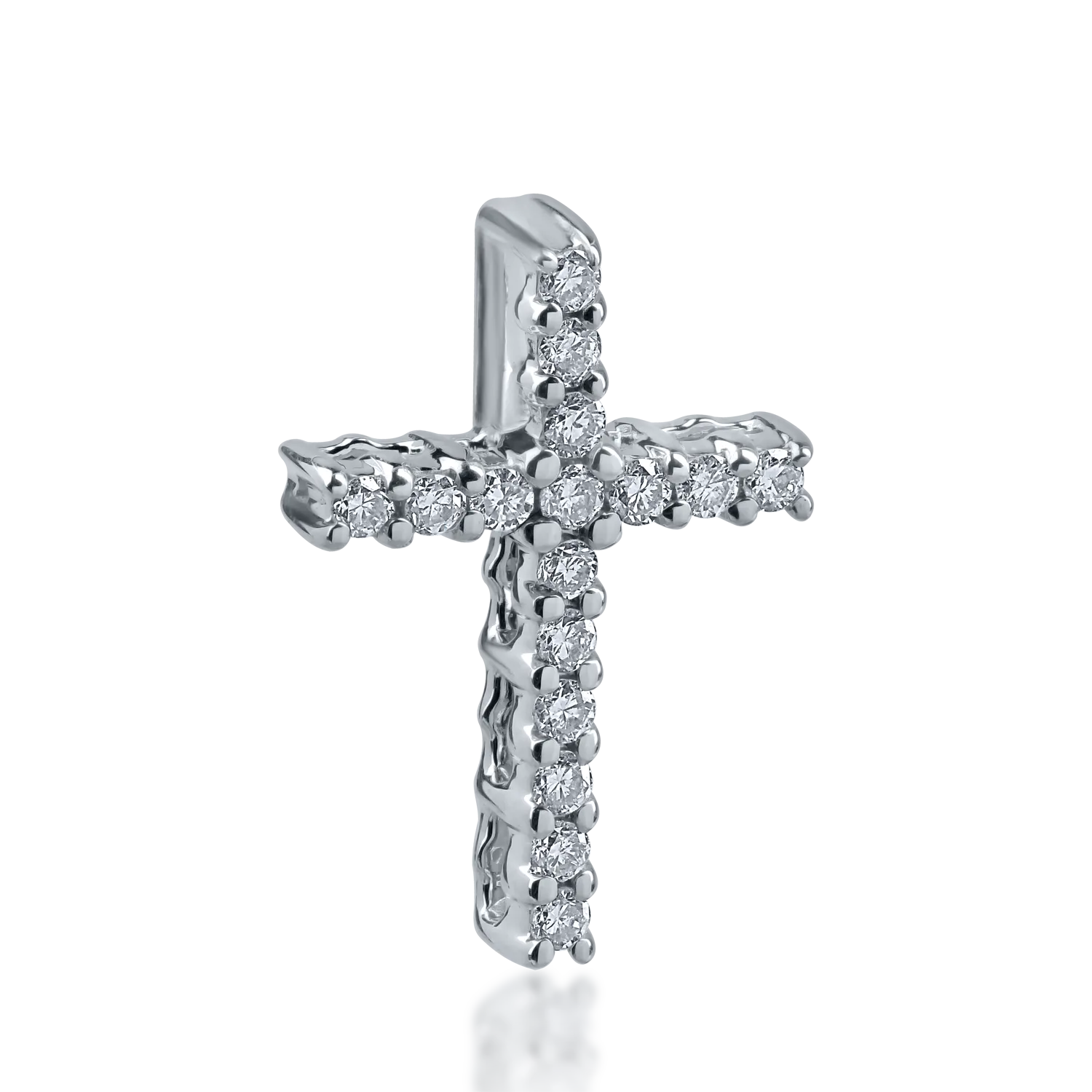 Zawieszka w kształcie krzyża z białego złota z diamentami o masie 0.12ct