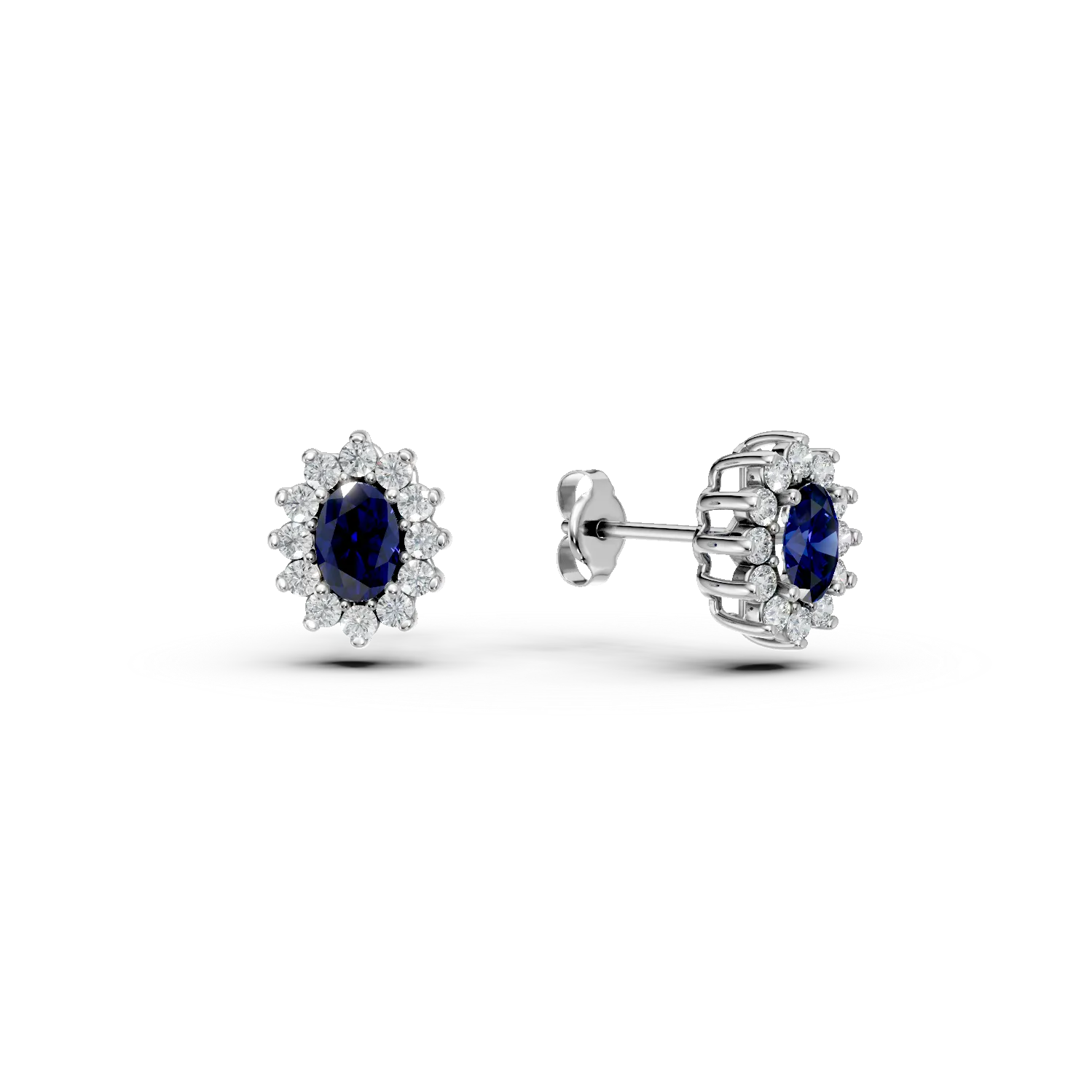 Cercei din aur alb cu safire de 1.16ct si diamante de 0.44ct