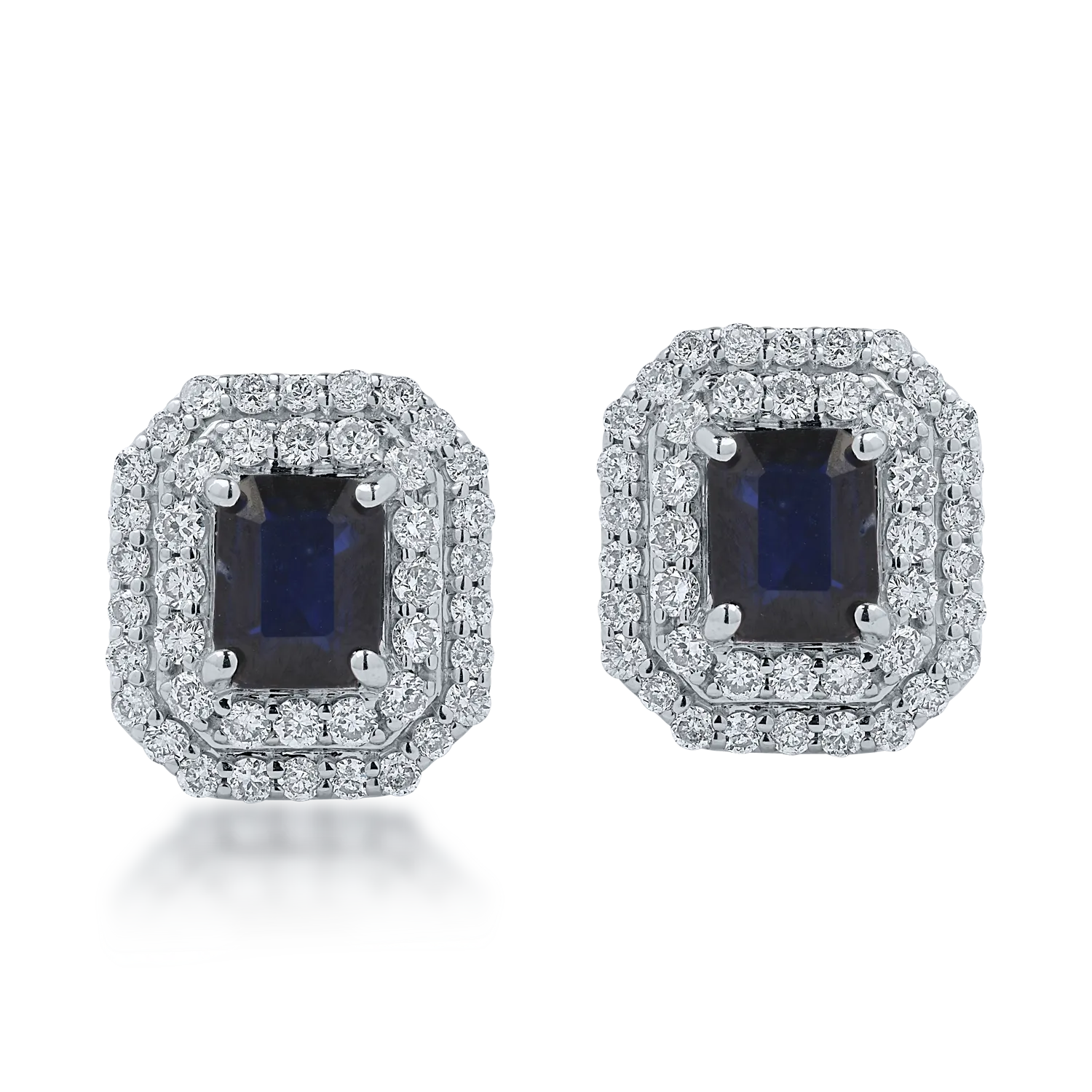 Fehérarany fülbevaló 1.03ct zafírral és 0.49ct gyémánttal