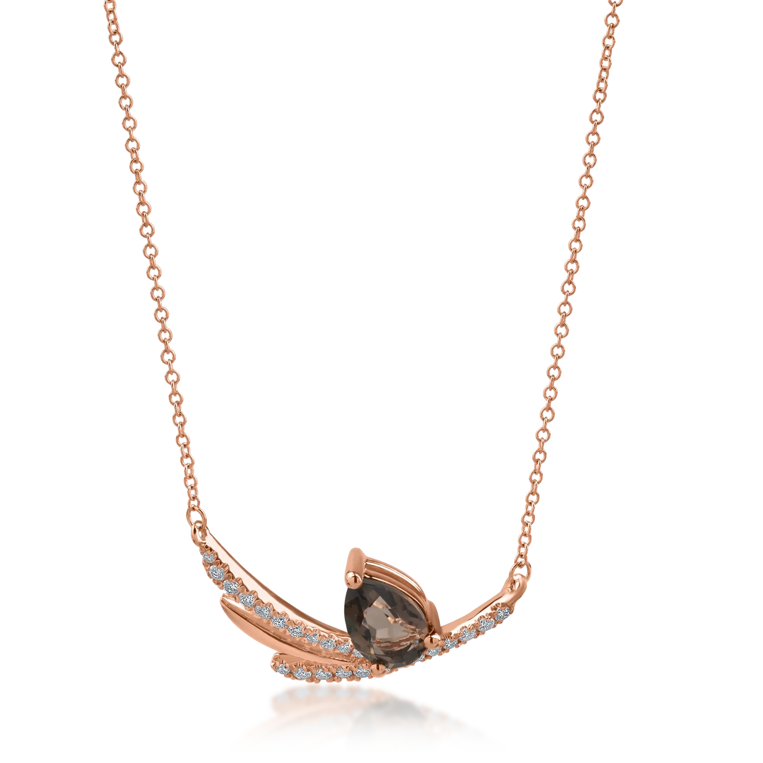 Rose gold pendant necklace with 0.61ct smoky quartz and 0.147ct diamonds