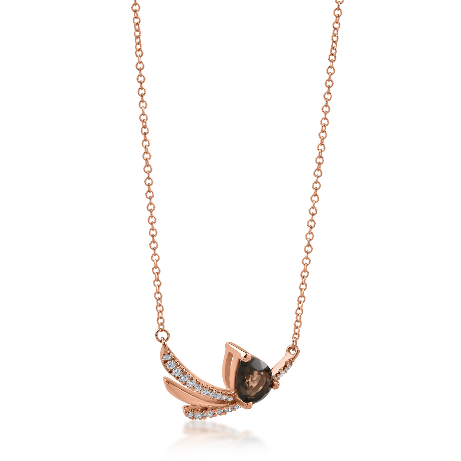 Rose gold pendant necklace with 0.61ct smoky quartz and 0.147ct diamonds