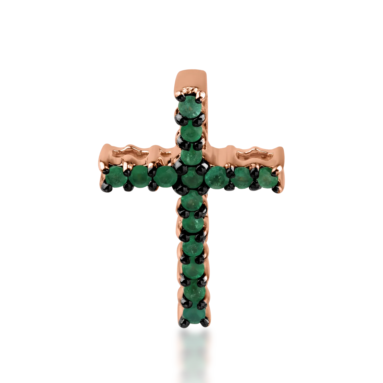 Rose gold cross pendant with 0.15ct emeralds